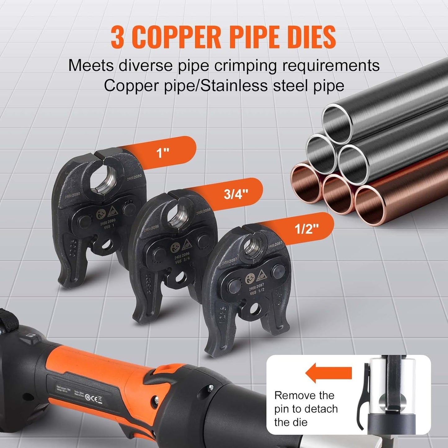 VEVOR Mini ProPress Tool, 18V Electric Pipe Crimping Tool for 1/2", 3/4", 1" Copper Pipes, Press Tool Kit with 3 Pro Press Jaws, 2pcs 2AH Battery, Fast Charger & Carrying Case