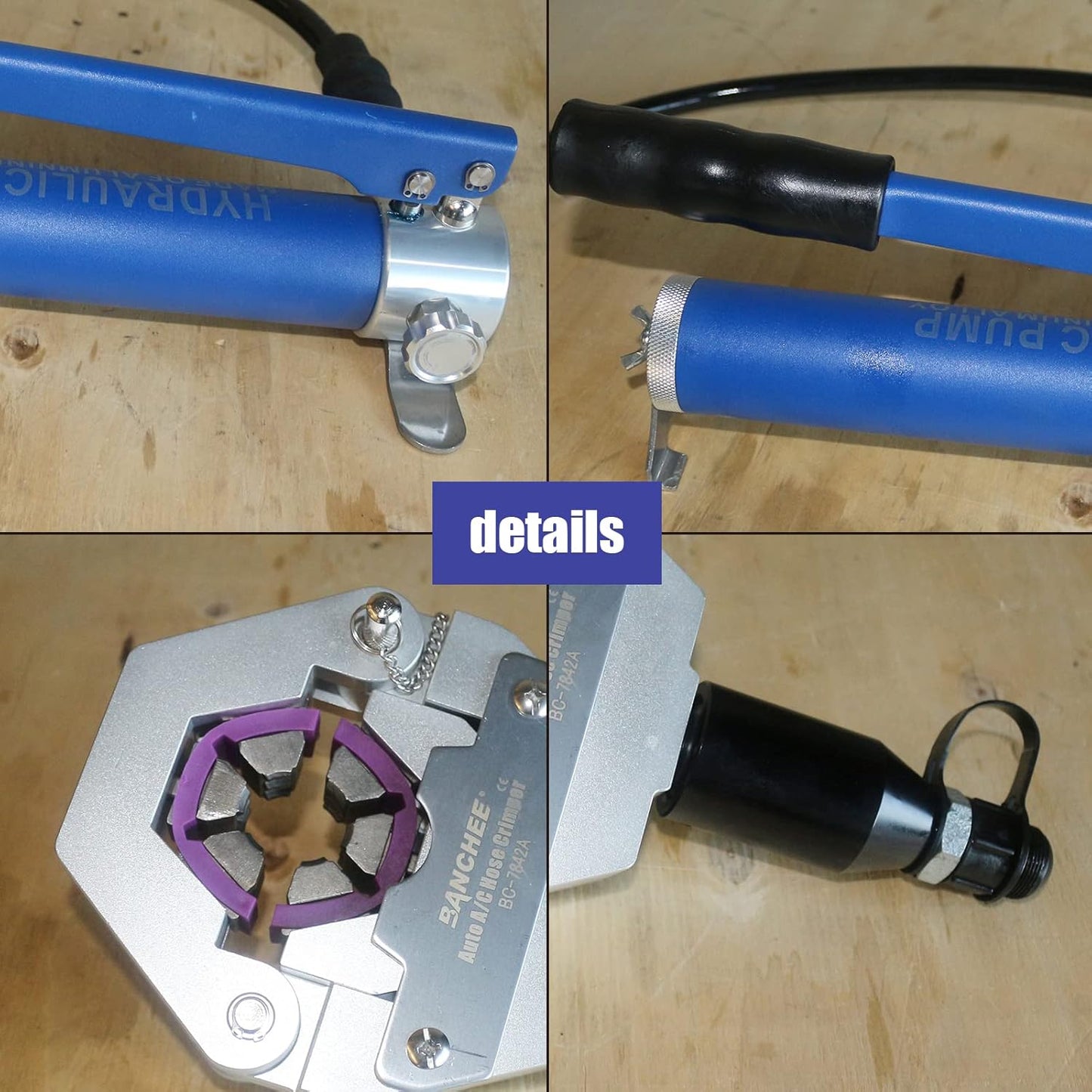 BANCHEE hydraulic hose crimping tool AC Crimping Tool for Barbed and Beaded Hose Fittings, Air Conditioning Repaire Ac Hose Crimper with 7 Die Set (BC-7842P)