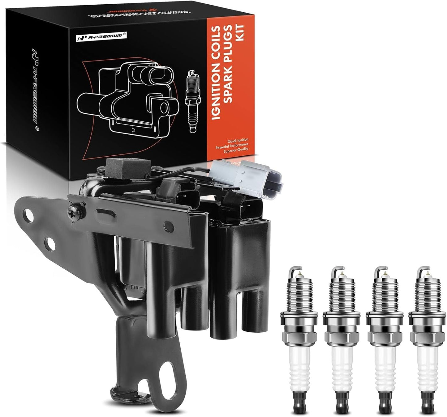A-Premium 1x Ignition Coil Pack and 4x Iridium Spark Plugs Compatible with Hyundai Elantra 2001-2002, 2.0L