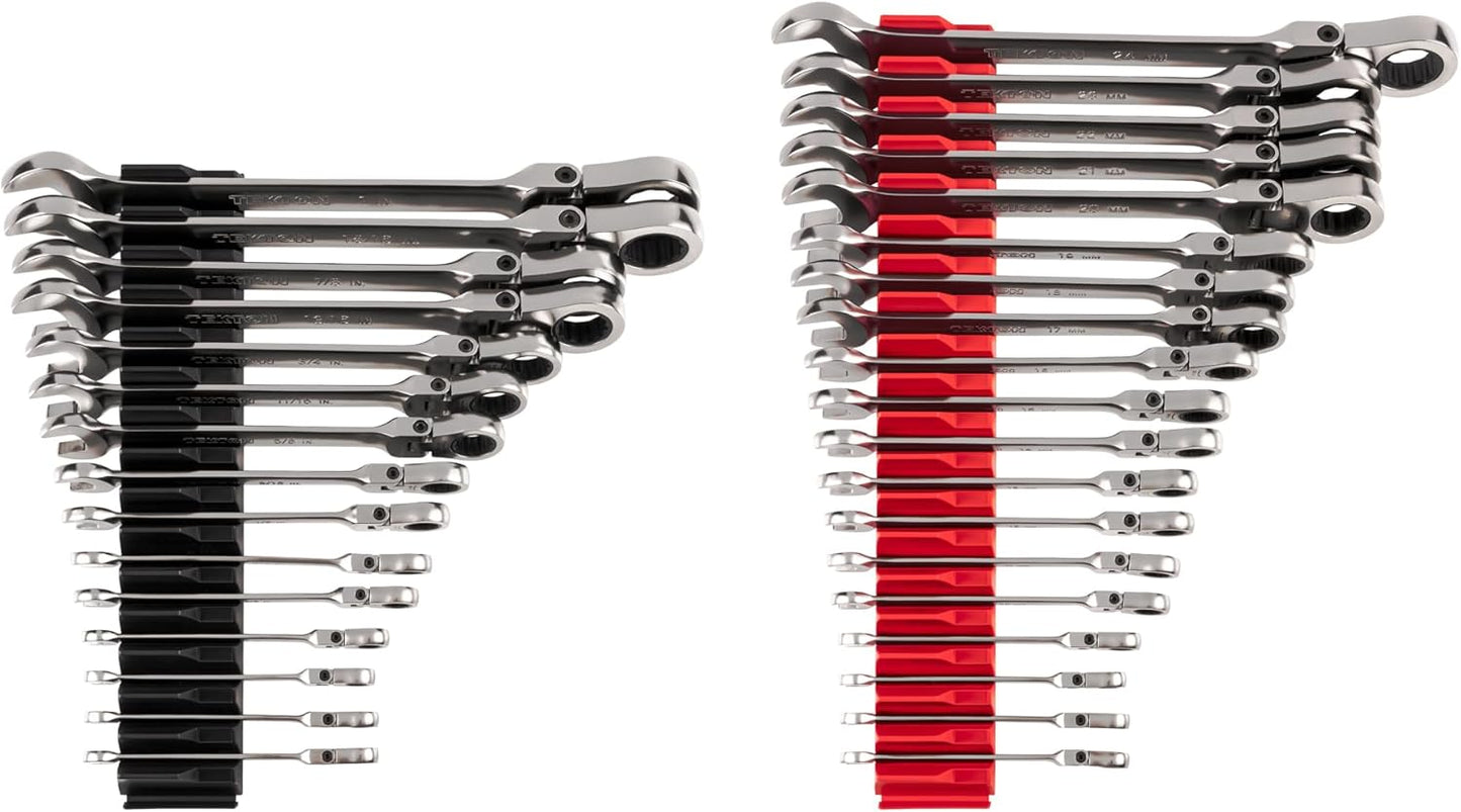 TEKTON Flex Head 12-Point Ratcheting Combination Wrench Set with Modular Organizers, 14-Piece (6-19 mm) | WRC95302