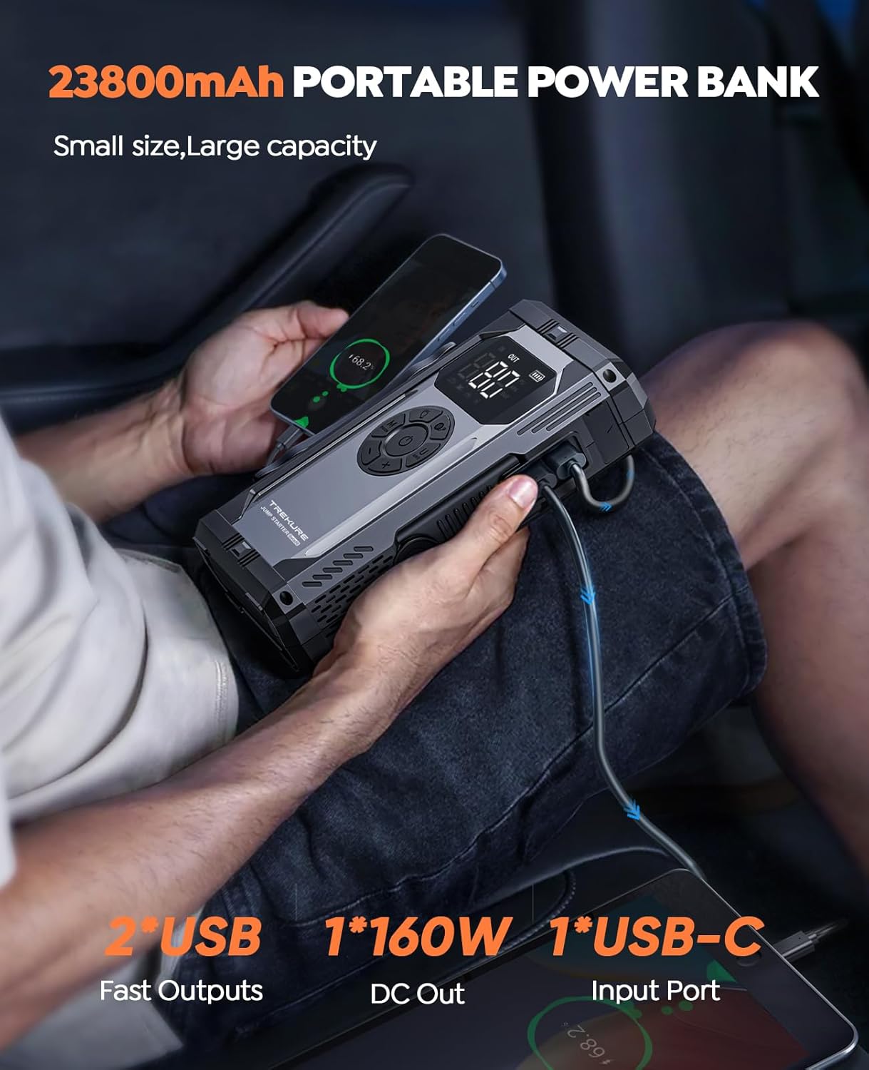 8-in-1 Jump Starter with Air Compressor 6000A 150PSI Portable Car Battery Jump Starter (All Gas/10L Diesel), 12V Jump Box Car Battery Jumper Starter Portable with Jumper Cables, Lights