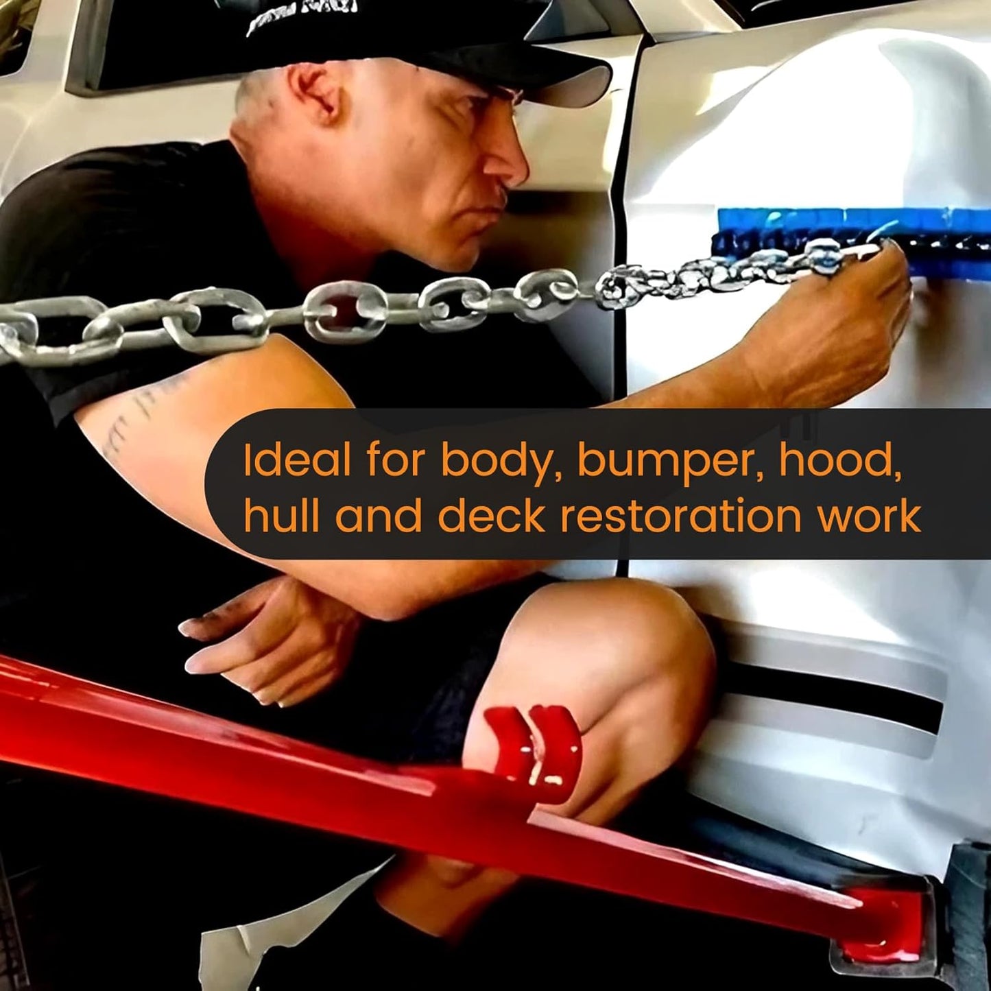 Boats and Cars Smoothing Tool, Hustler Stick Tool Auto Body Can Withstand 2200 Pounds of Pulling Force, Dent Tools are Used for Body, Bumper, Hood, Hull and Deck Dent Fix (Red)
