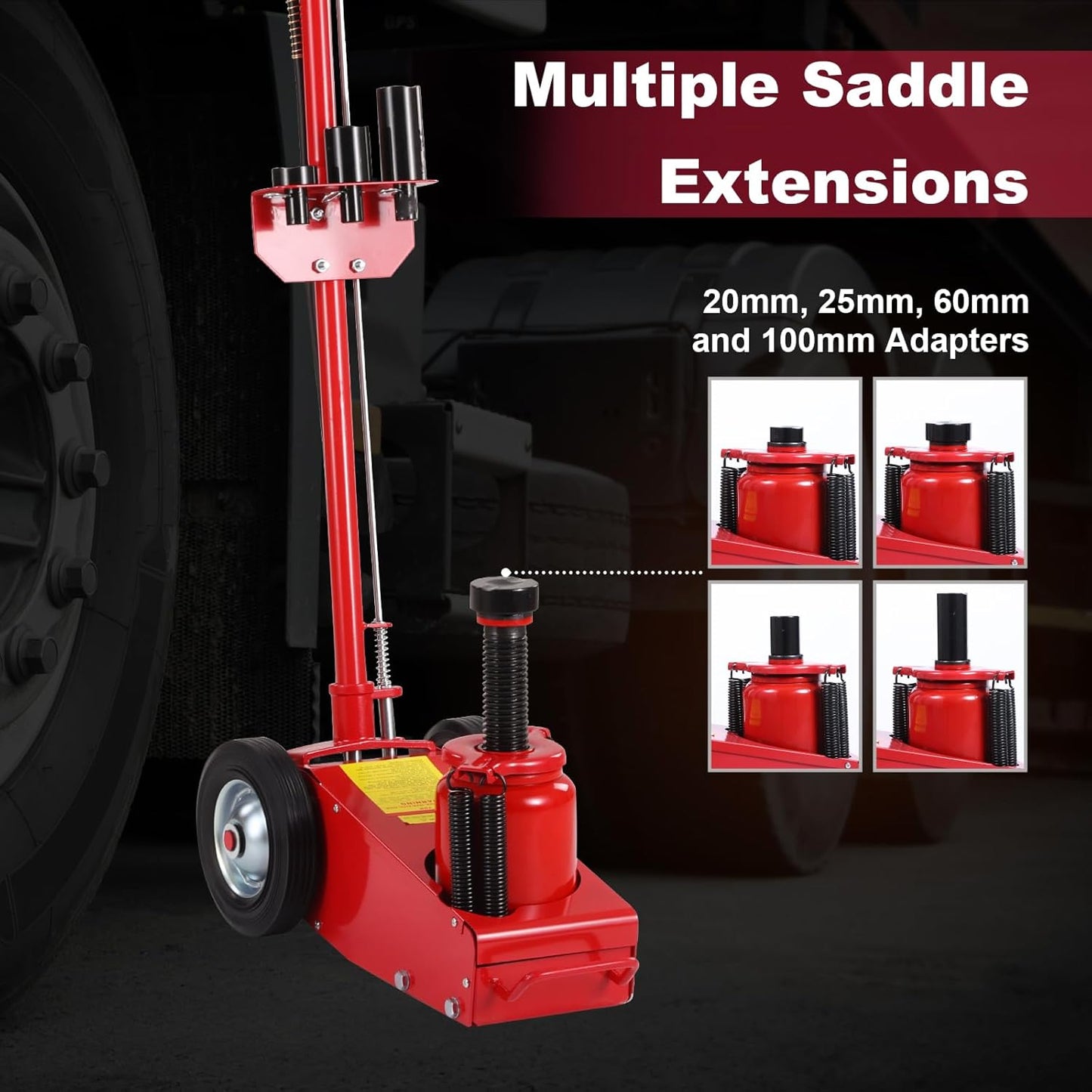 XtremepouwerUS 35-Ton Air Hydraulic Floor Jack Truck Lift Jacks Service Repair Lifting Tool Wheels w/Extension Adapters Set