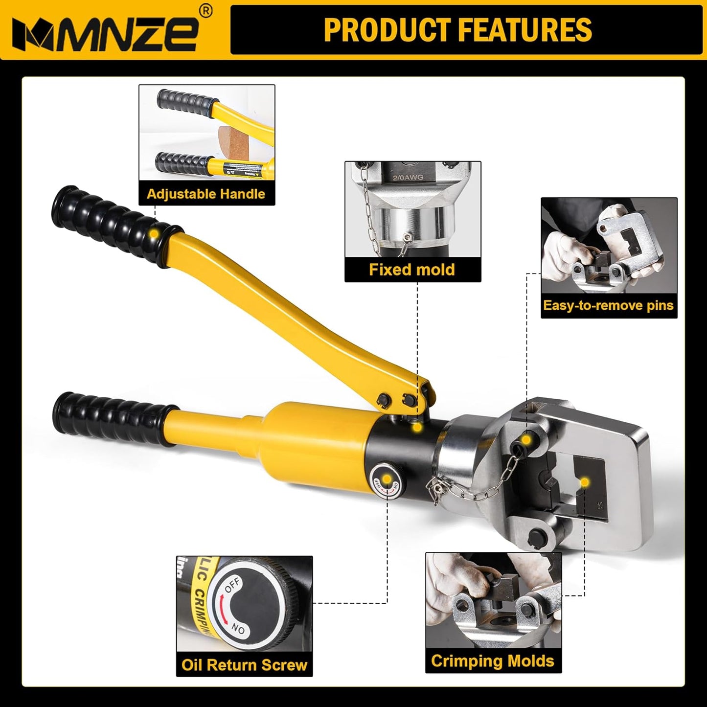 20 Ton Hydraulic Cable Lug Crimper Pliers 6 AWG to 1000 MCM Hand Operated Hydraulic Crimping Tool Kit Wire Terminal Lug Battery Crimping Crimper with 13 Dies
