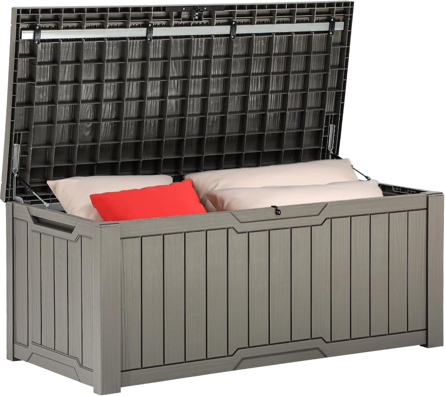 YITAHOME 120 Gallon Outdoor Storage Deck Box with Cushion, Large Resin Patio Storage for Outdoor Pillows, Garden Tools and Pool-Supplies, Waterproof, Lockable (Taupe)