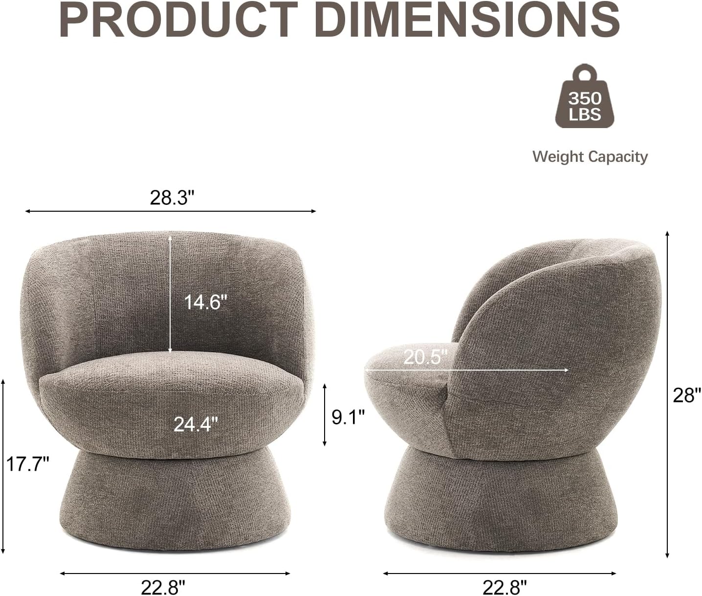 360° Swivel Accent Chair, Upholstered Modern Lounge Sofa with Curved Hemming Arms, Barrel Vanity Chair for Living Room Bedroom and Dressing Room (Gray)