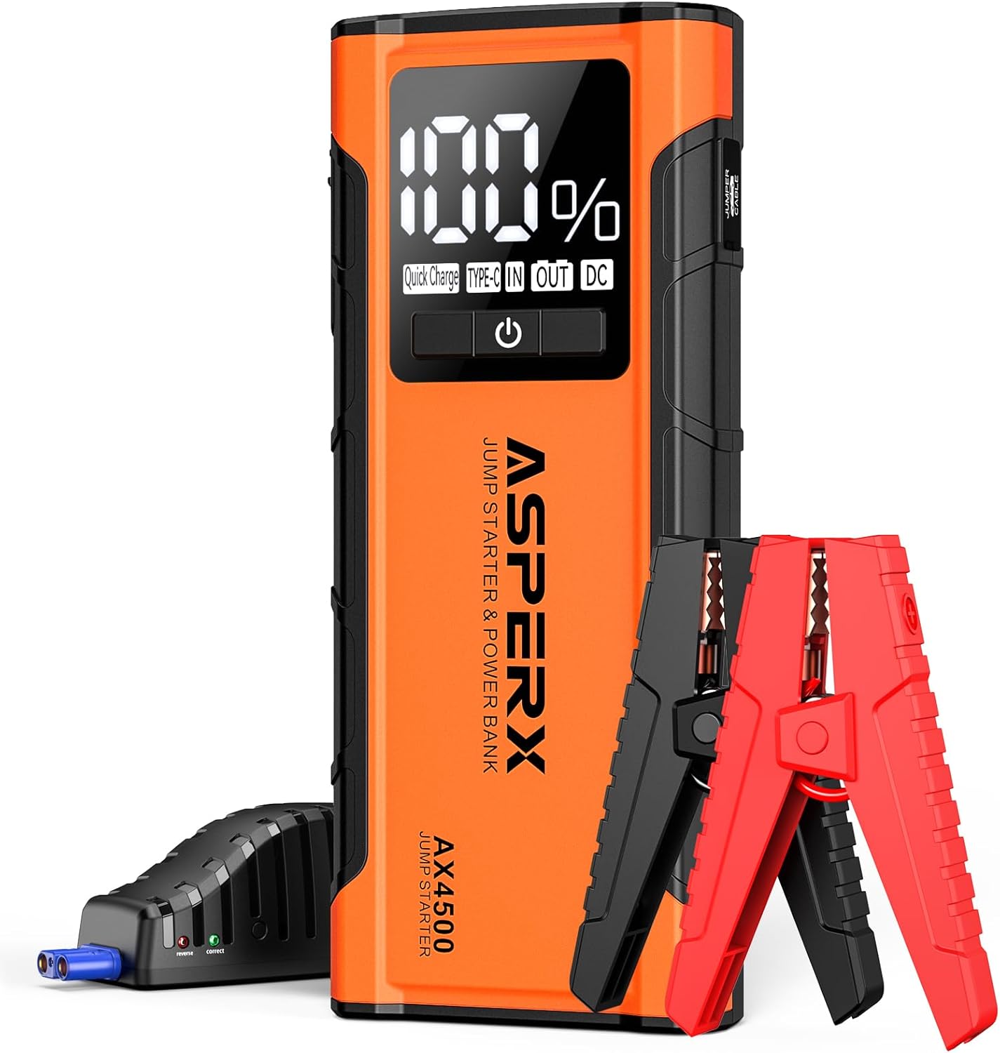 ASPERX AX4500 Jump Starter, 4500A Peak Car Jump Starter for Up to All Gas and 10.0L Diesel Engines, 12V Battery Starter with 4 Inch LCD Display, Lithium Battery Booster with Built-in LED Light