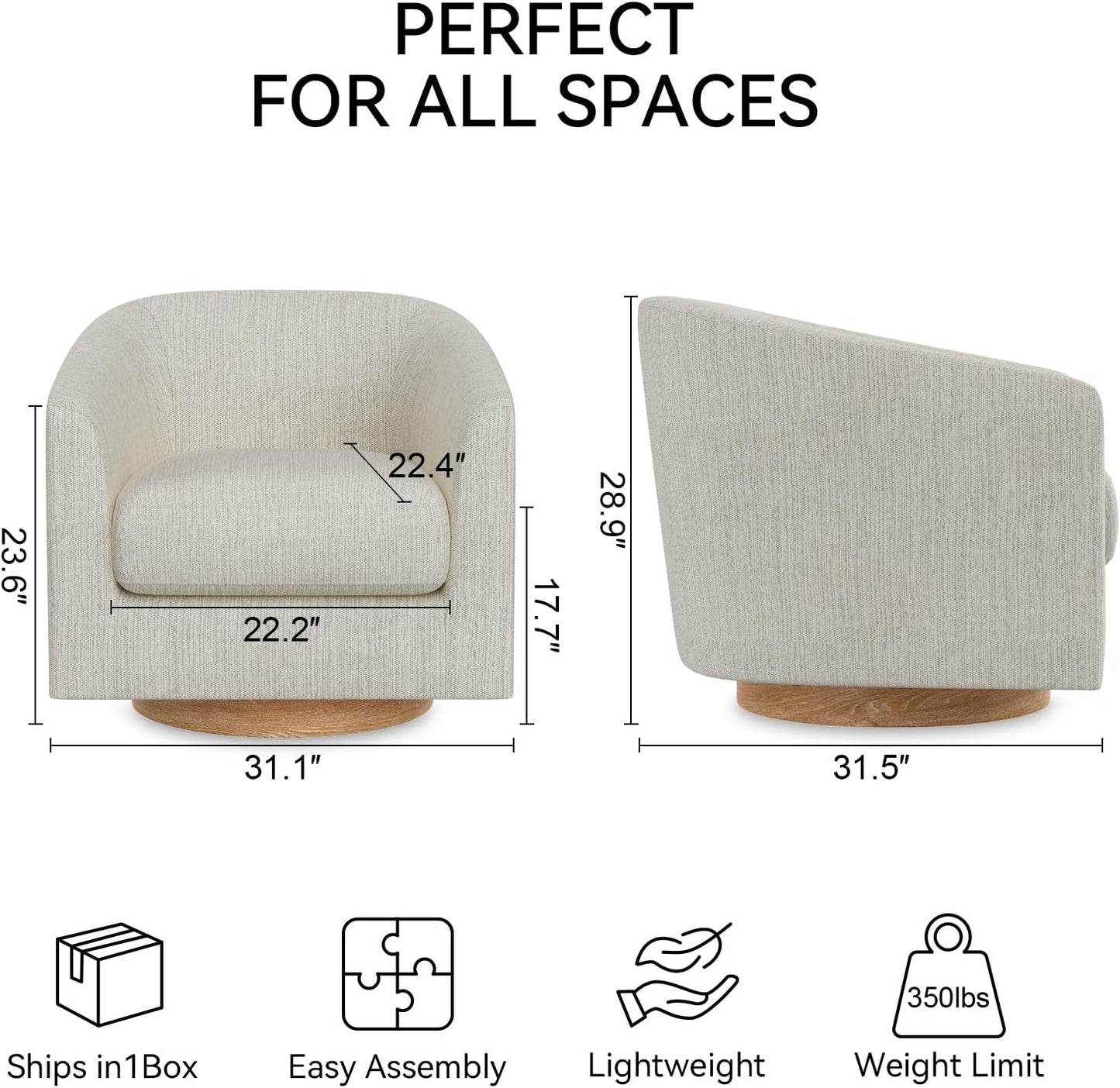 Swivel Accent Chair, Barrel Chair for Living Room, Comfy Single Sofa Chair, Round Swivel Couch Chair, Small Reading Chair for Adults, Ivory White Sherpa Accent Bucket Chairs for Bedroom