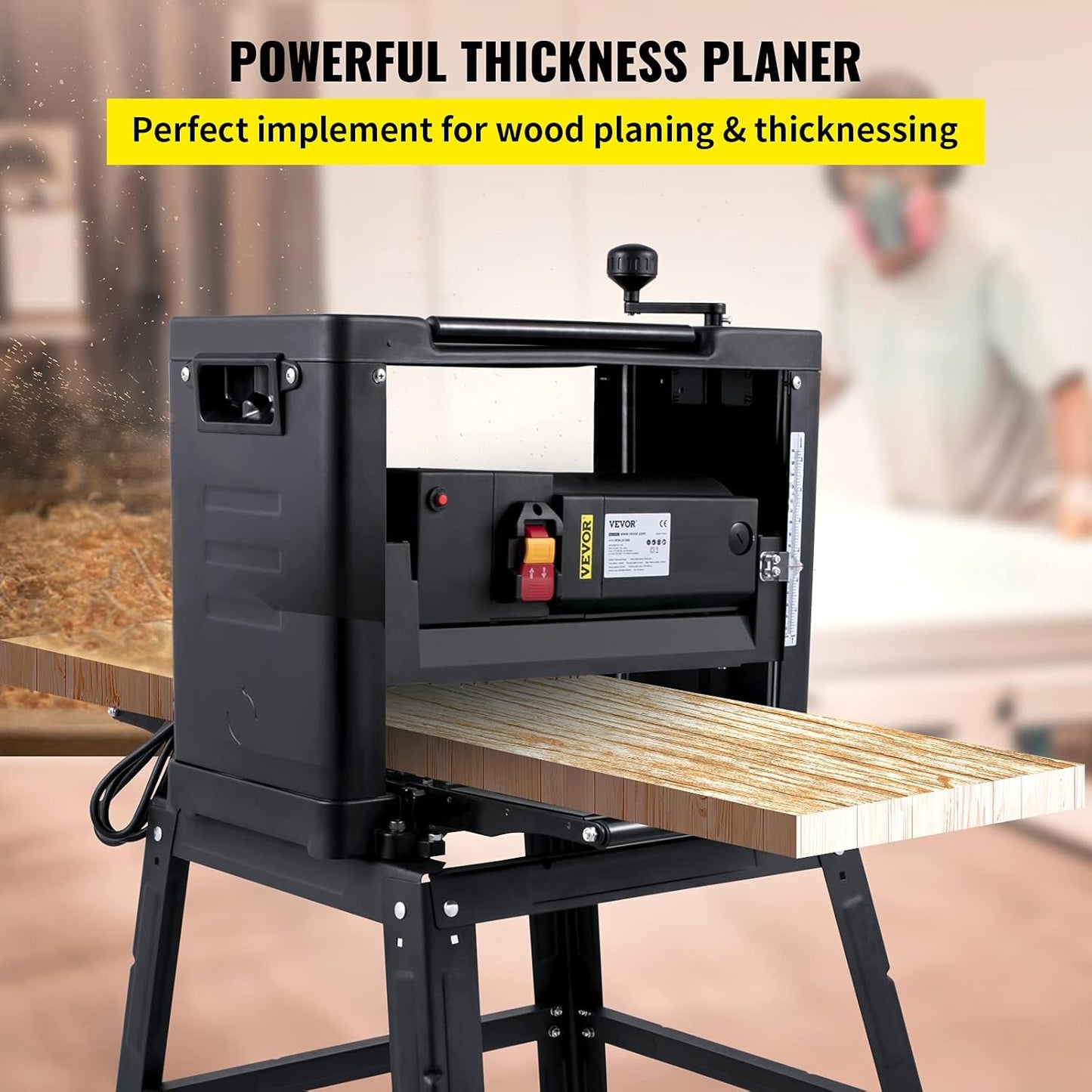 VEVOR Thickness Planer - 13-Inch Benchtop Wood Planer, 2000W, 8000 rpm, 15 AMP, Foldable, 6m/min Planing Speed, Iron Stand, Dust Exhaust for Woodworking
