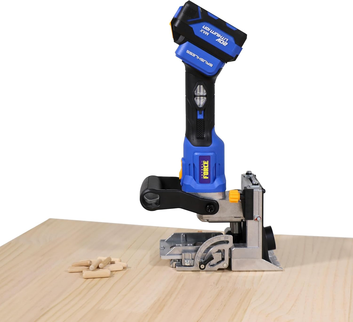 Steel Force DJ184 Dual Spindle Dowel Jointer,Wood Dowels Joiner Brushless Cordless with 20V 5.0Ah Battery and Charger