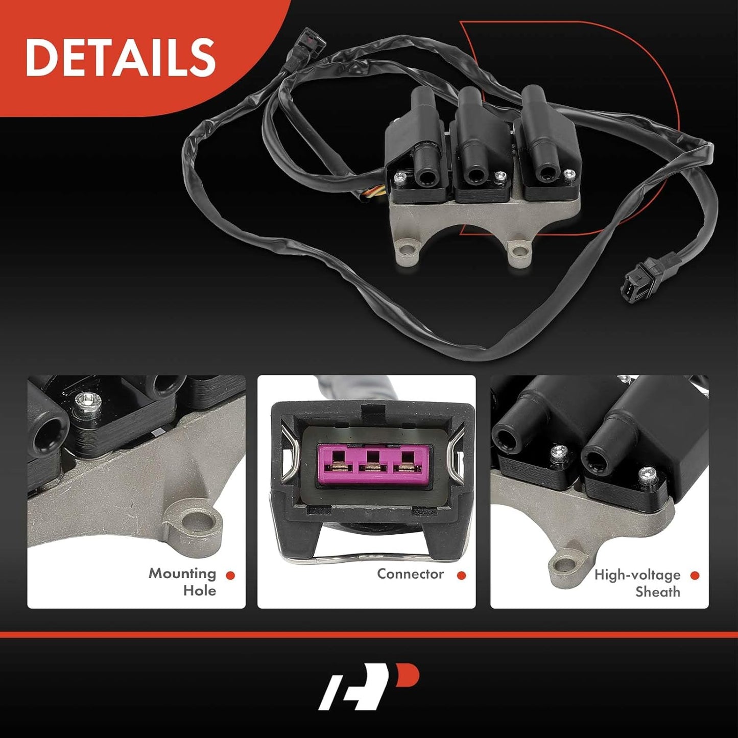 A-Premium Engine Ignition Coil Pack Compatible with Audi A4, A4 Quattro, 1996 1997, 2.8L