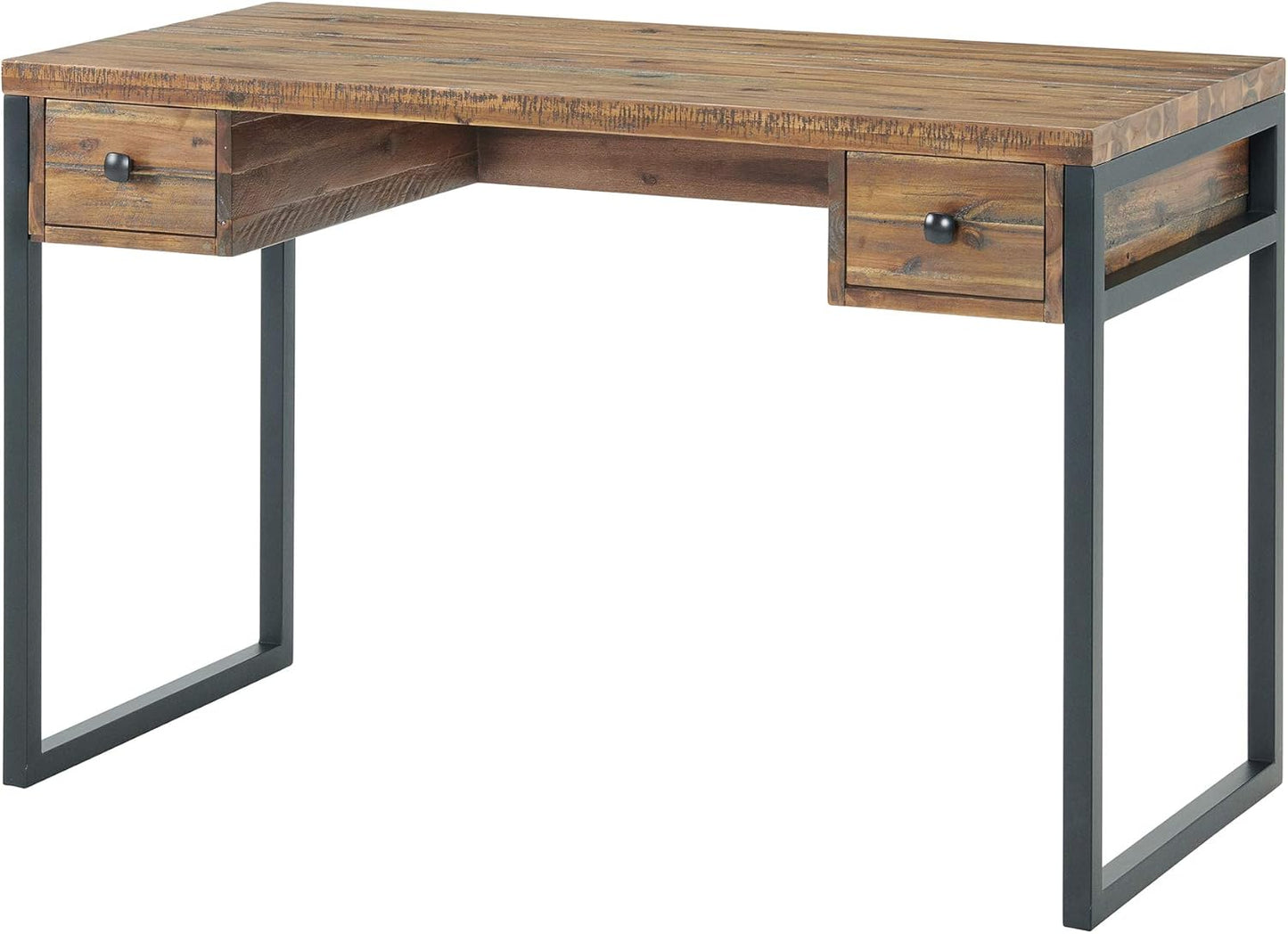 Alaterre Furniture Claremont Rustic Wood and Metal Office Desk, 60 in. W x 23 in. D x 30 in. H, Natural Wood Grain Finish with Two Side Drawers, Ideal for Home Office and Study Room