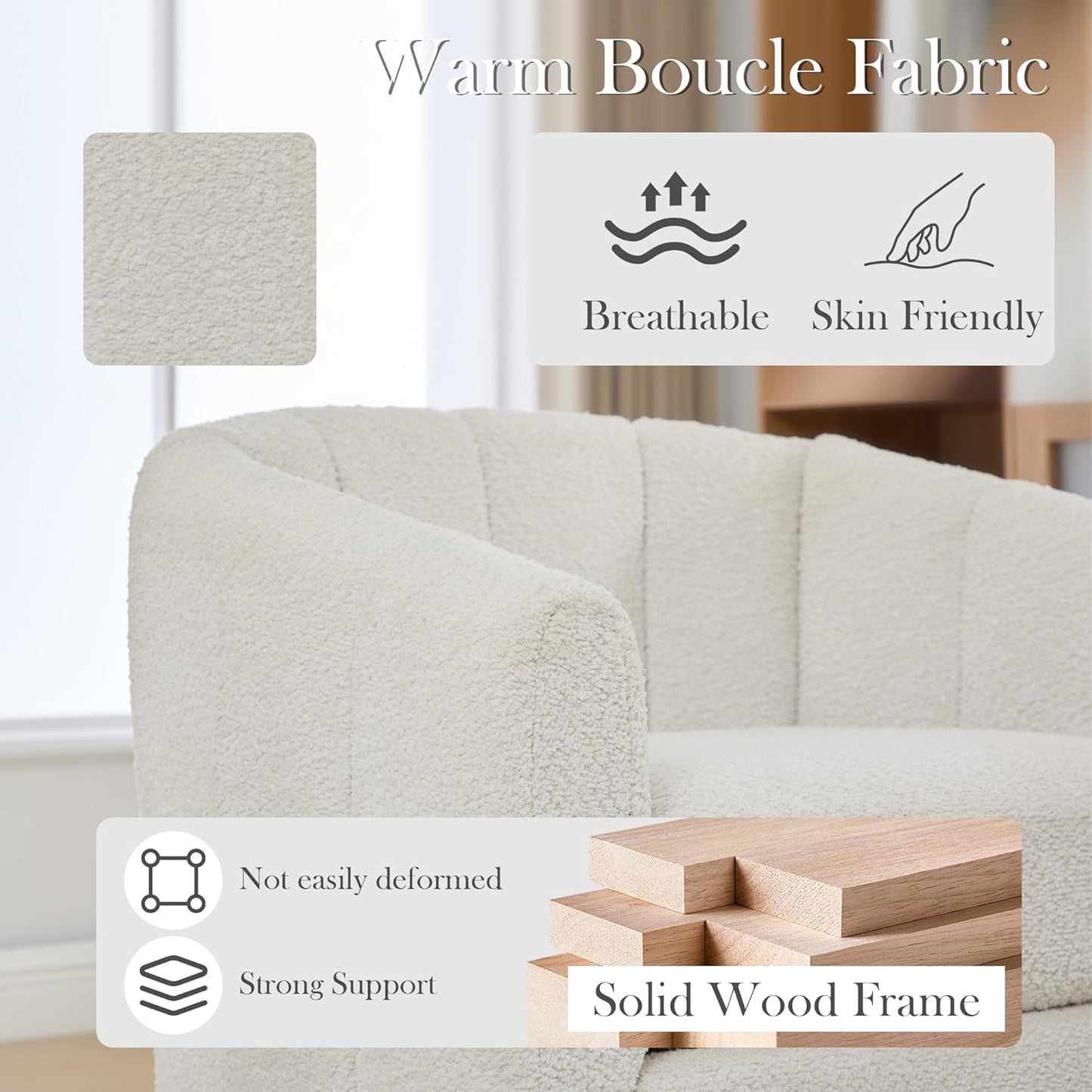 Aoiy & Wifon 32.33" W Swivel Accent Barrel Chair, Round Living Room Swivel Chair, Boucle, Ivory