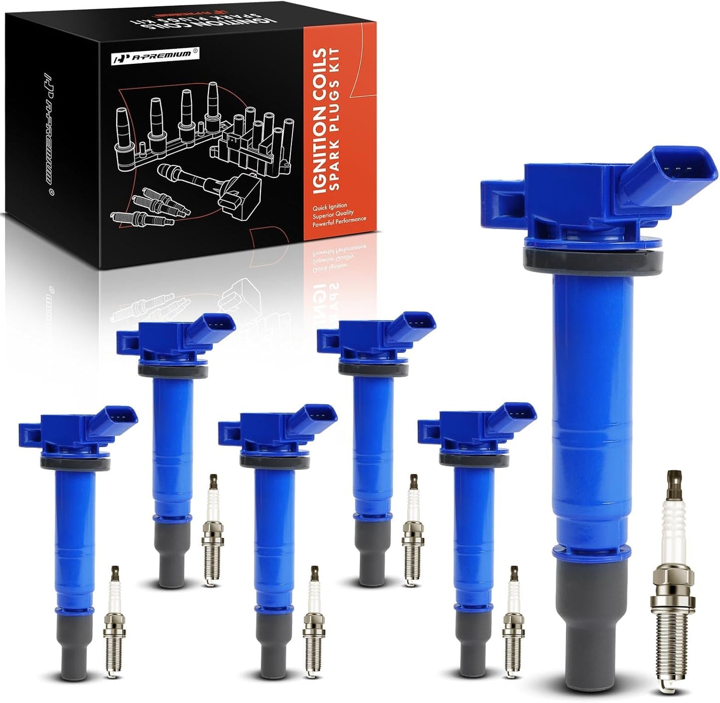 A-Premium (Blue) Set of 12 Ignition Coil Pack and Iridium Spark Plugs Compatible with Toyota Tacoma 2005-2015, Tundra 2005-2011, 4Runner 2003-2009, FJ Cruiser 2007-2009, 4.0L
