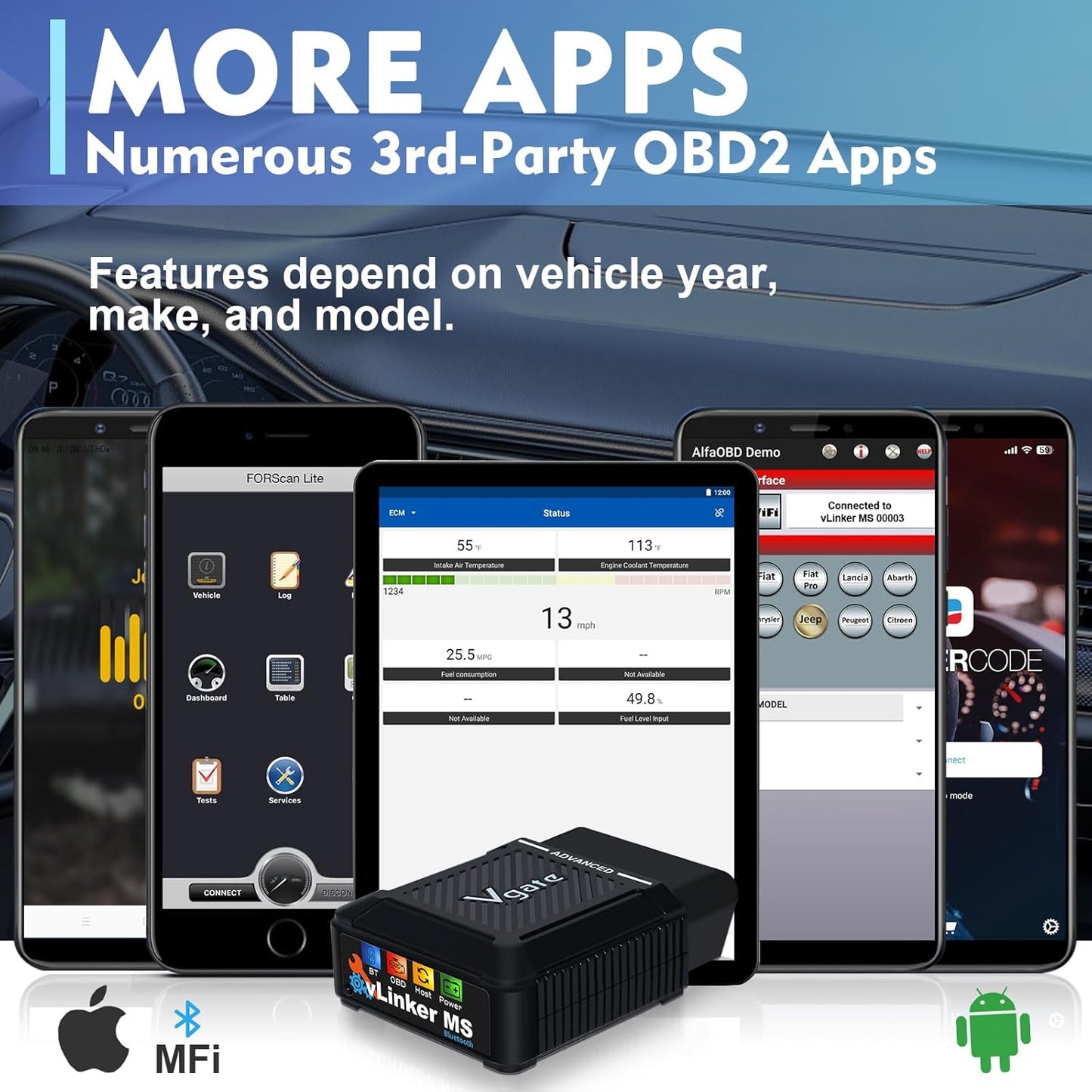 Vgate vLinker MS Bluetooth OBD2 Car Scan Tool for iPhone/iOS, Android & Windows, Supports Multiple CAN Protocols (GMLAN, MS CAN, CH CAN, LS CAN)