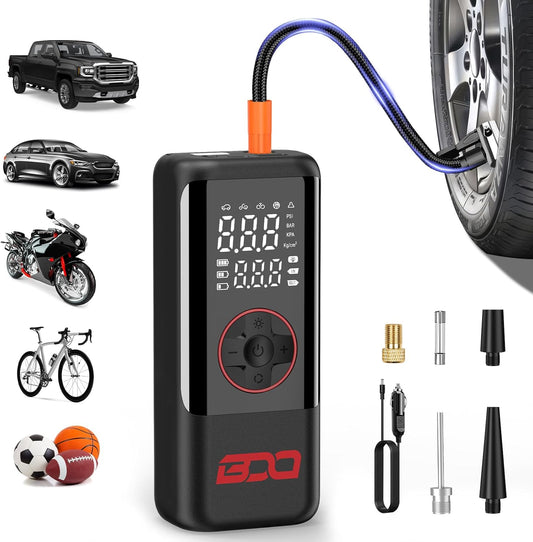 BDO Tire Inflator Portable Air Compressor, 160PSI 12V Car Plug-In & CordlessTire Inflator,4X Faster, LCD Display,Auto Shutoff for Car Tires, Tire Pump for Motorcycle, E-Bike, Ball