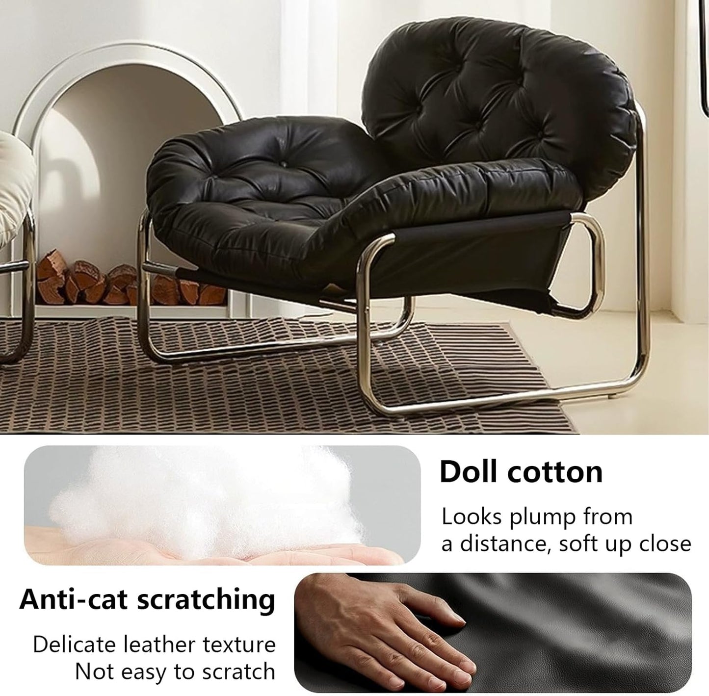 Thick Cushioned Recliner Sofa, Lazy Chair with Upholstery and Footrest, for Living Room, Bedroom, Dorm Black B
