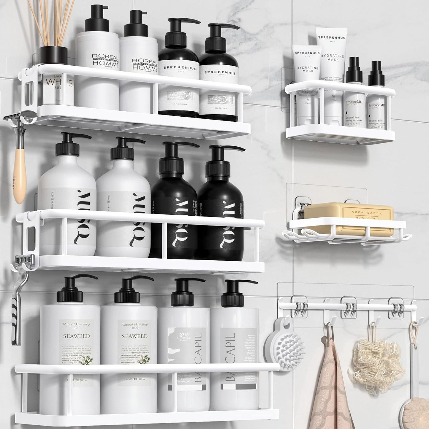 YASONIC Shower Caddy, 100% Rustproof Shelves for Inside Shower, No Drilling Bathroom Organizers and Storage, 6 Pack Large Capacity Bathroom Caddy for Kitchen & Home Decor