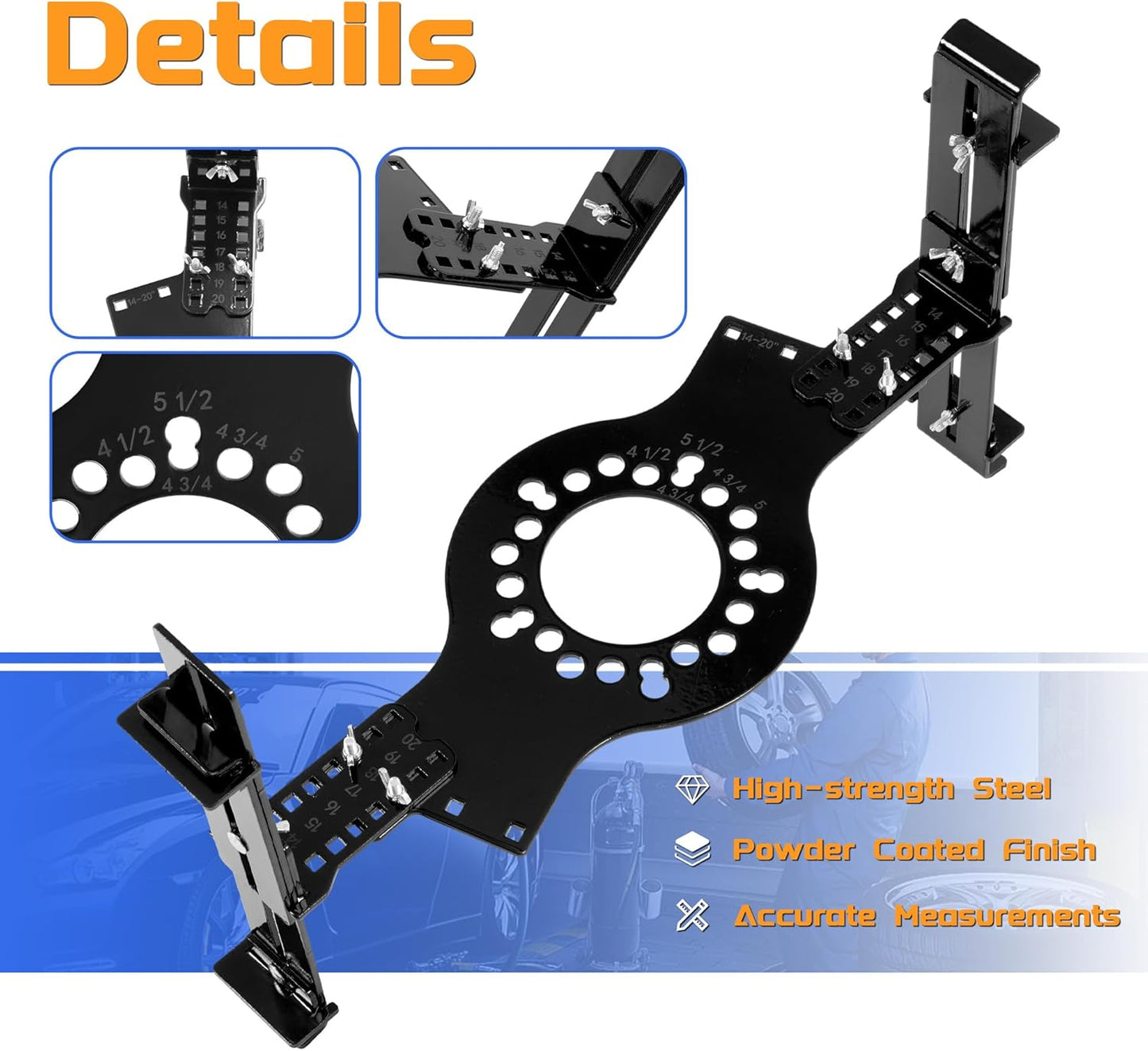 Wheel Fitment Tool Simulator Tire/Rim Size Measuring Mockup Tool Fit 14 to 22" Wheel Diameters and 7 to 17" Wheel Widths, 5-Lug Wheel Bolt Pattern Steel Powder Coated