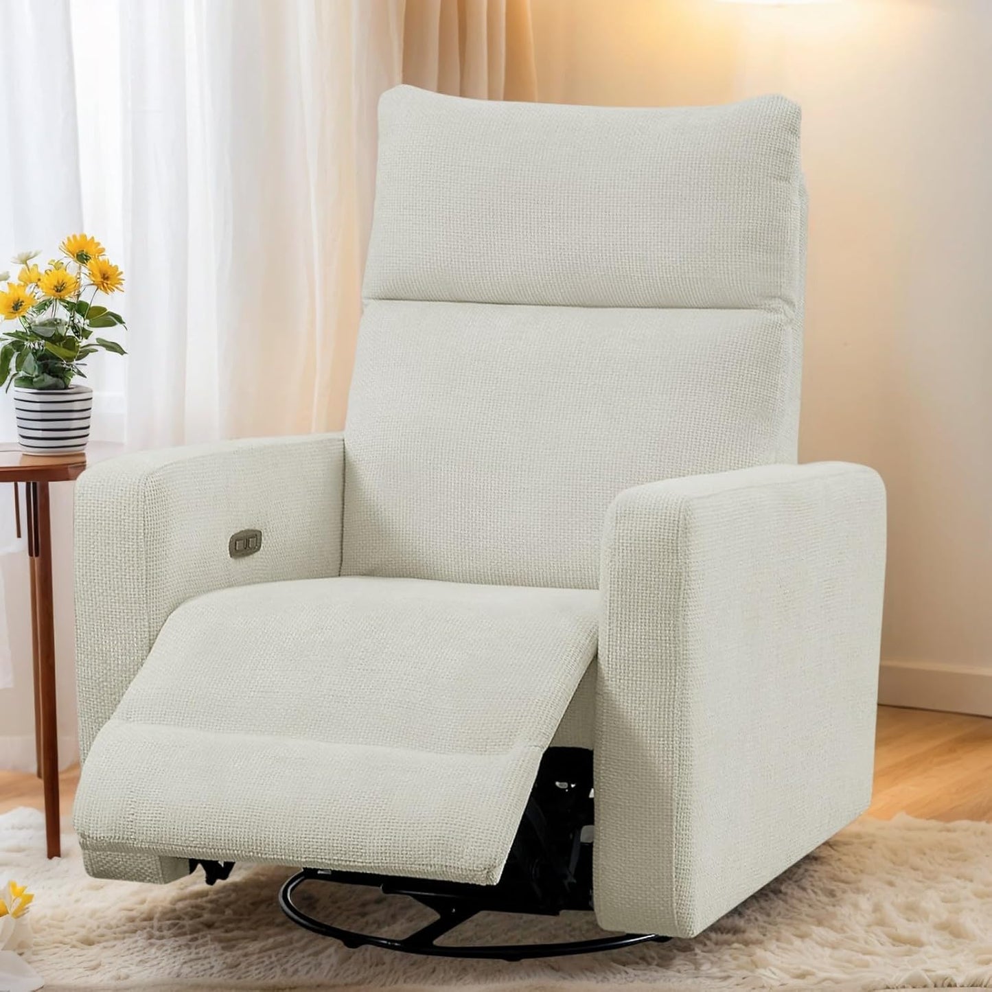 Accent Chairs 360° Recliner Chair Swivel Rocker Chair for Adults, Nursery Swivel Chairs for Living Room, High Back Upholstered Deep Seat Lazy Boy Recliner Chairs (Polyester Fabric- Dark Gray-1PCS)
