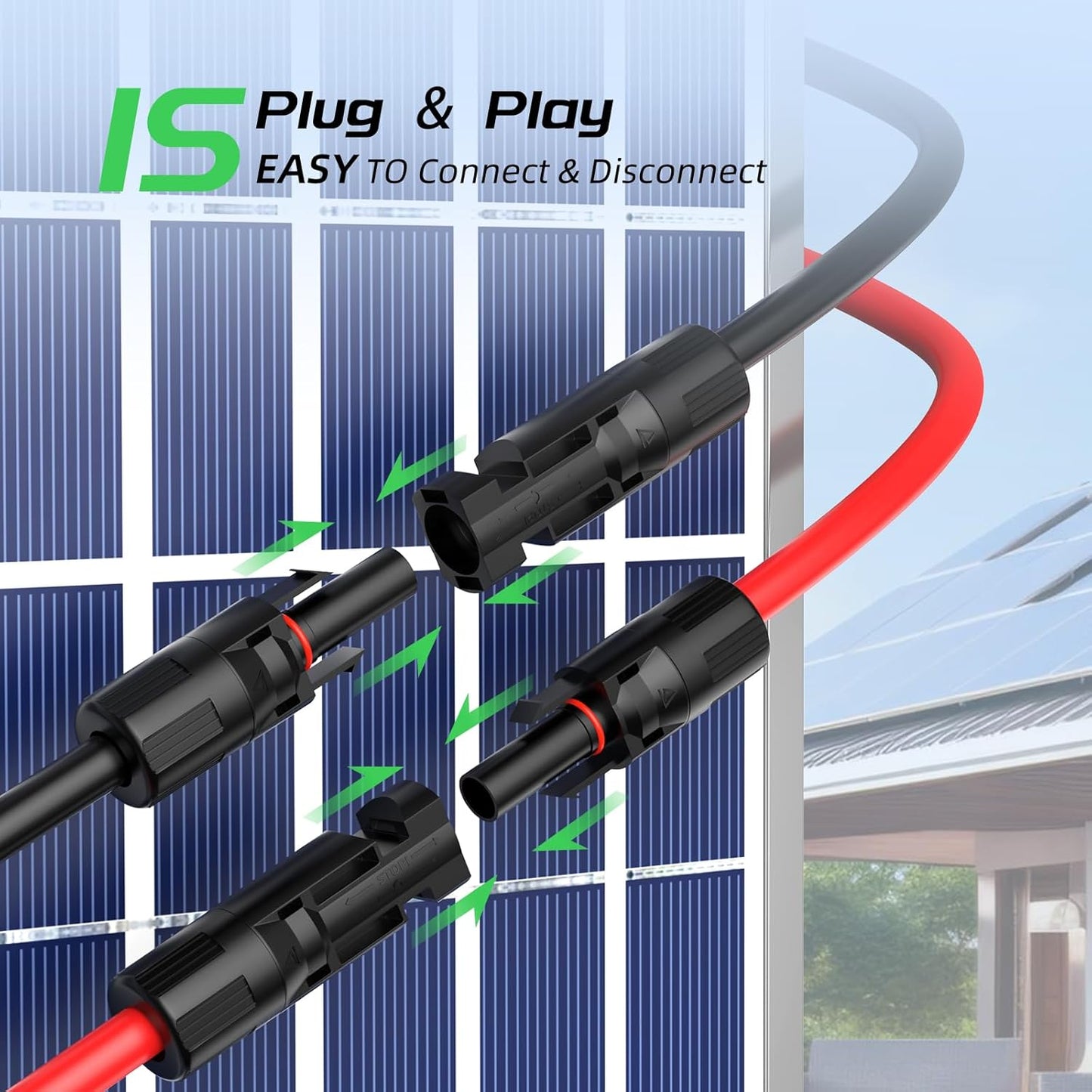 50FT 10AWG Solar Panel Extension Cable, 6mm² Solar Extension Cable Wire with Female & Male Waterproof Connectors for RV, Photovoltaic Systems, Set of 2