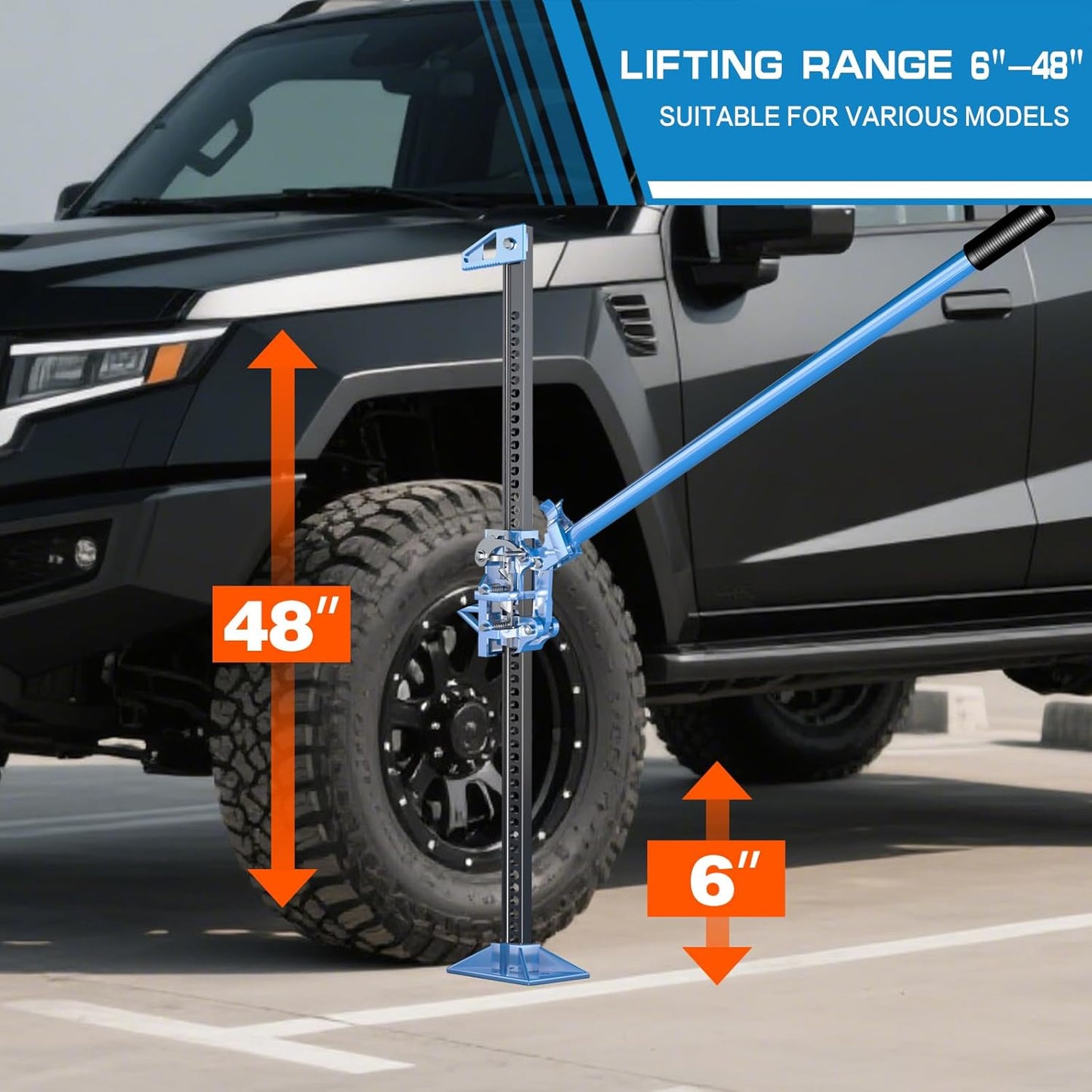 48" Farm Jack,3 Ton/6600 Lbs Capacity Utility High Lift Farm Jack, Ratchet Utility Jack with Adjustable Height, Heavy-Duty for Tractors,Trucks,Blue