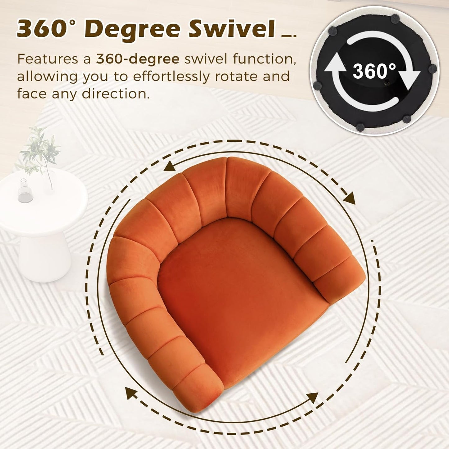 Bonzy Home Swivel Accent Chair Set of 2,Modern Velvet Barrel Chair for Living Room Bedroom,Comfy Upholstered Armchair,Orange