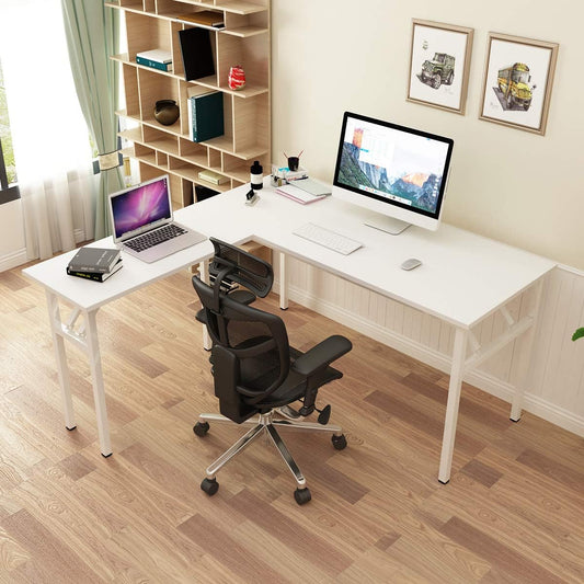 SogesGame 55 × 55 Inches Large L-Shaped Folding Desk,One-Step Assembly,Home Office Desk,Workstation,White,AC11DW-S8-US