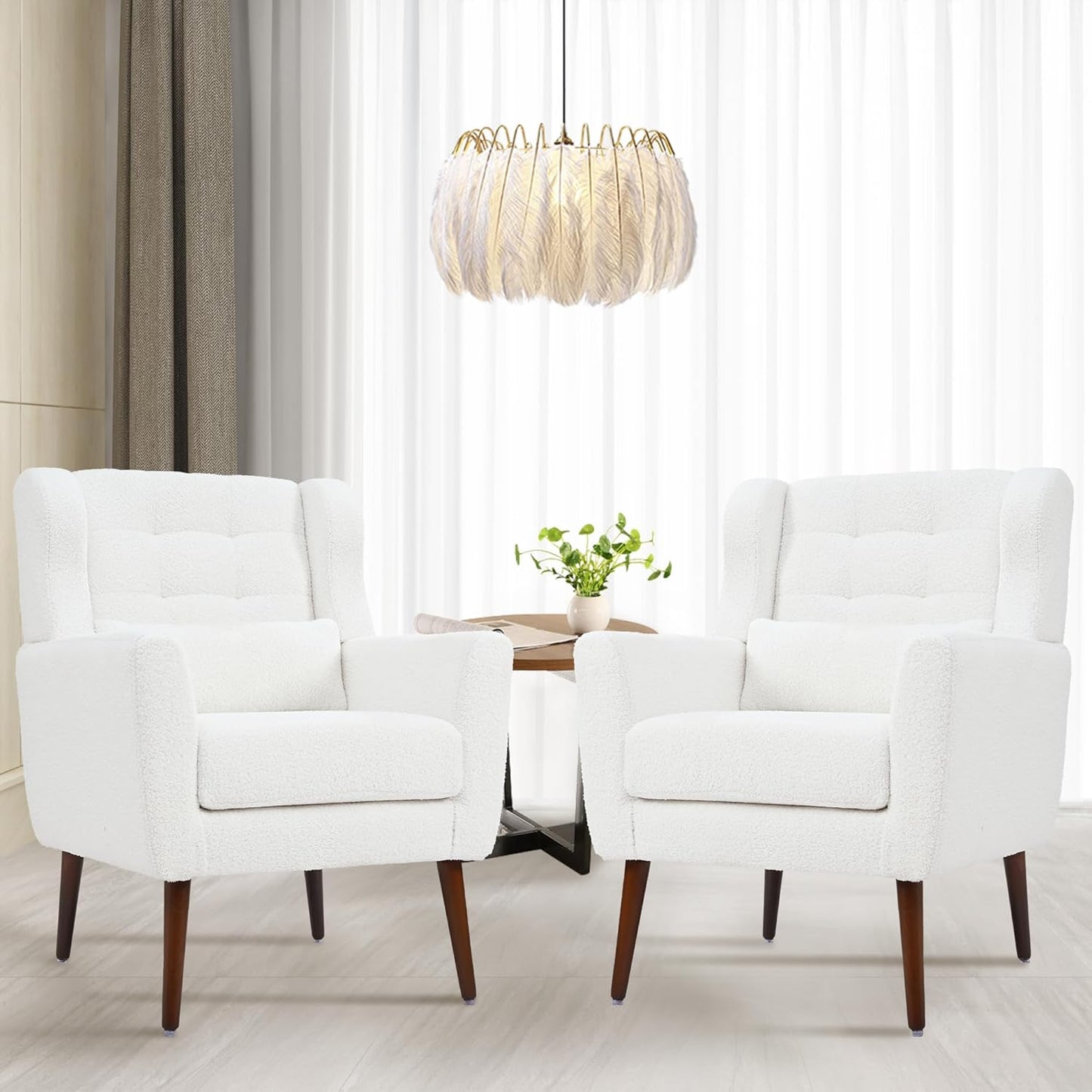Accent Chair Set of 2, Upholstered Armchair with Pillow, Fabric Single Sofa Chair with Lounge Seat and Wood Legs Accent Chair for Living Room Small Spaces (Grey, Set of 2)