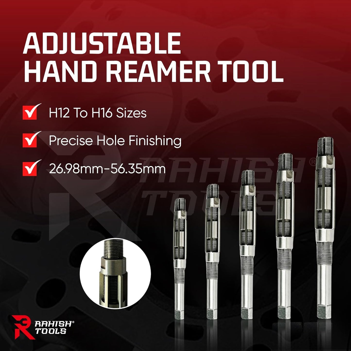 Adjustable Hand Reamer Tool H12 To H16 Sizes - 1-1/16" to 2-7/32" Reaming Tool for Precise Hole Finishing with Carbon Steel Blades - Hand Tools Reamers for Metal & Wood - 26.98mm-56.35 mm