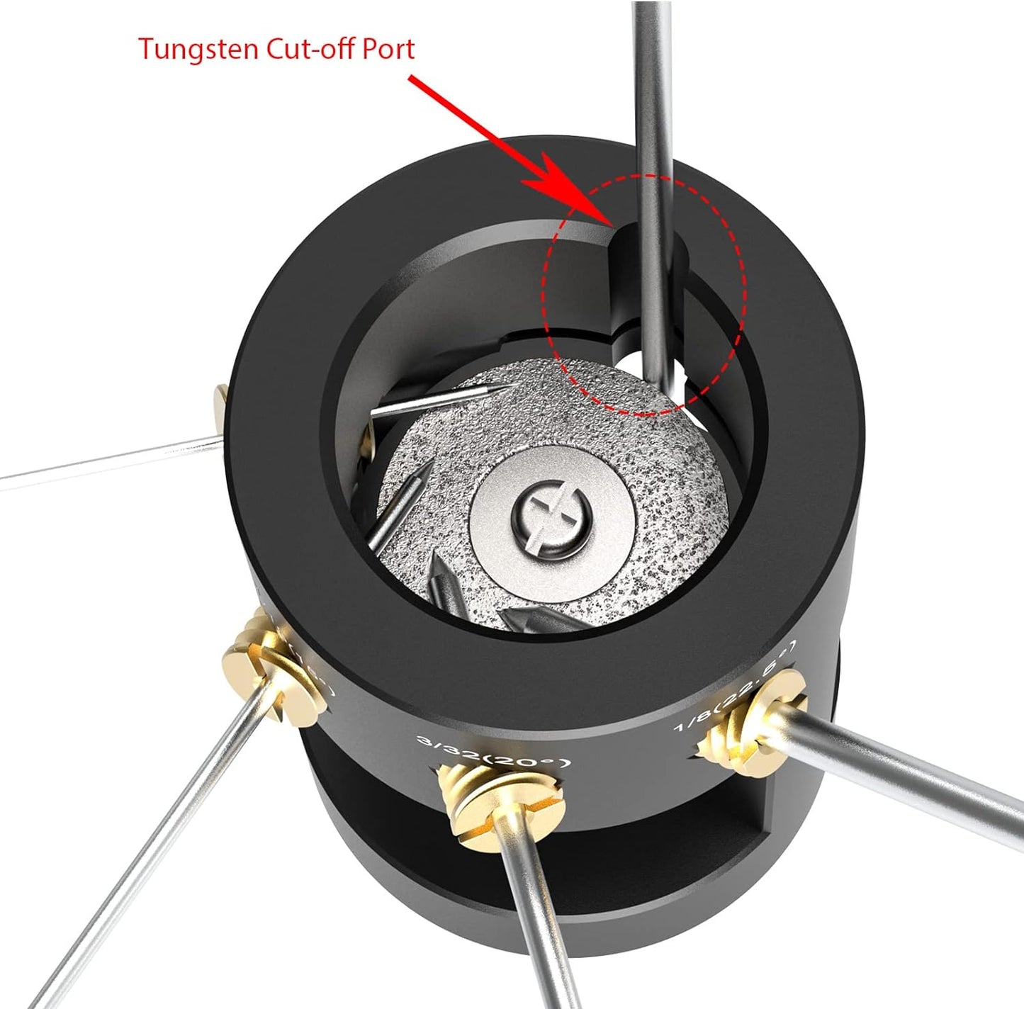 3mirrors Aluminum Tungsten Electrode Sharpener Grinder for TIG Welding Tool w/Cut-Off Slot Multi-Angle& Offsets, 4 Copper Screws Holes& 2 Upgrade CNC Mandrels& 5 25mm Diamond Wheels& Instructions