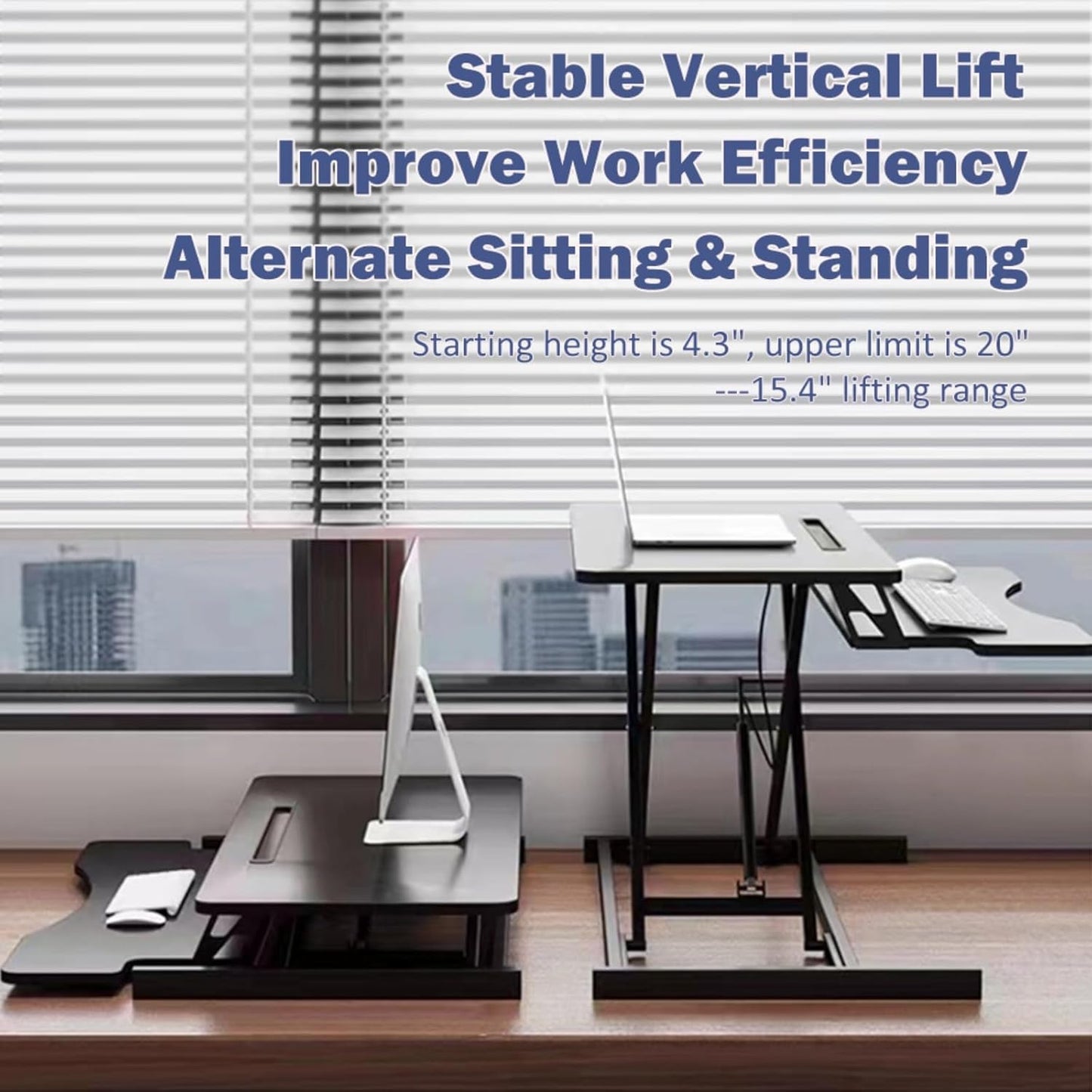 32 Inch Home Office Desk Converter Height Adjustable Sit to Stand Riser, Dual Monitor Laptop Workstation with Wide Keyboard Tray (Black)