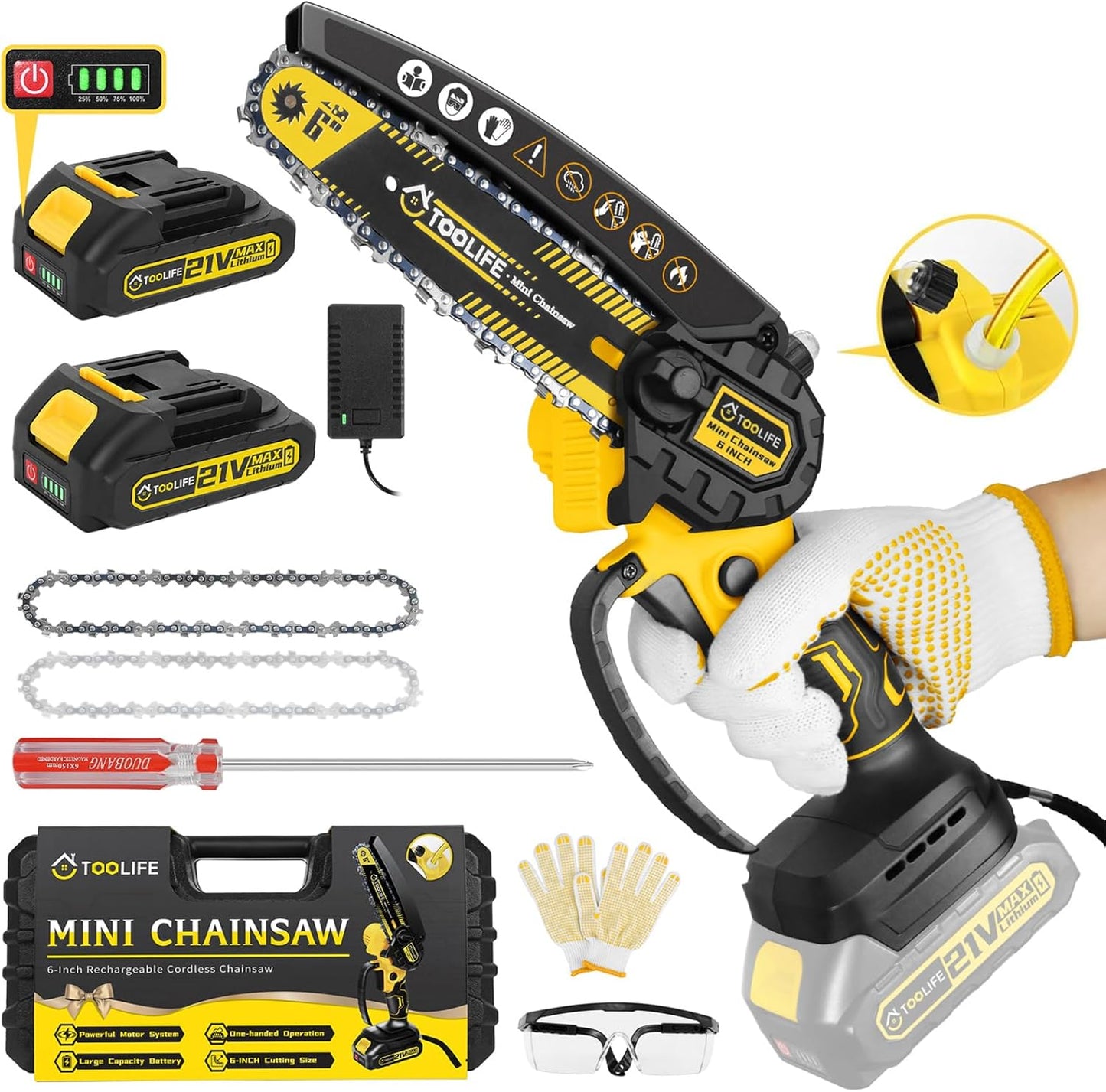 TOOLIFE Mini Chainsaw 6inch, Handheld Electric Battery Powered Chain Saw for Tree Cutting, Gardens Yard Tools for Men Husband Dad,Anniversary Mens Gifts over 50 60, Birthday Gift Ideas