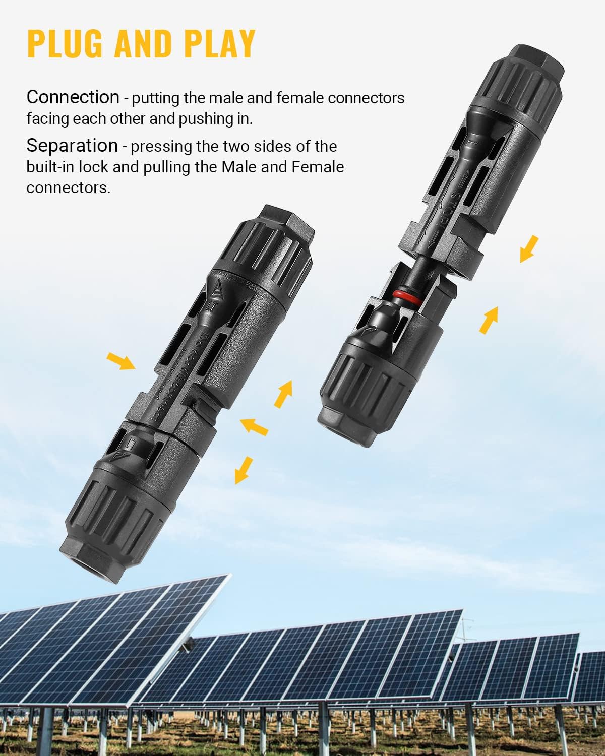 BougeRV 100PCS Solar Connector with Spanners IP67 Waterproof Solar Panel Cable Connectors Male/Female 50 Pairs(10AWG)