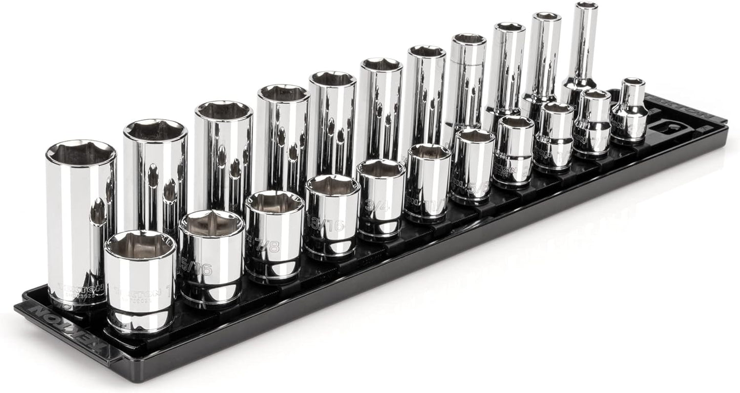 TEKTON 1/2 Inch Drive 6-Point Socket Set with Rail, 15-Piece (10-24 mm) | SHD92102