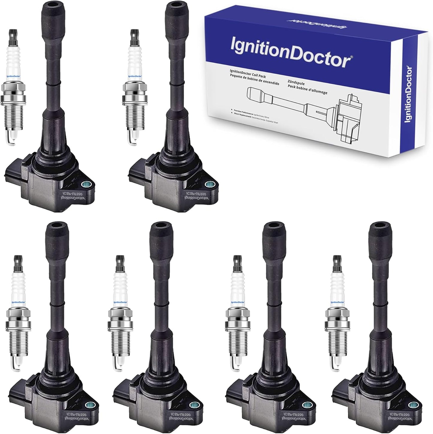 Set of 6 Iridium Spark Plug Ignition Coil Compatible with Avenger Grand Caravan Dodge Journey Jeep Wrangler Chrysler 200 300 Town & Country RAM 1500 2500 3500 Durango 3.6L V6 UF648 9407