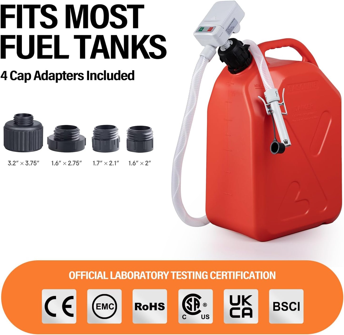 Automatic Fuel Transfer Pump with Auto-Stop, 51'' Extra Long Hose, 3.2 Gallon per Min, Fast and Safe Portable Gas Can Pump for Oil,Battery or USB Powered, 4 Can Adapters,Diesel,Gasoline (Gray)