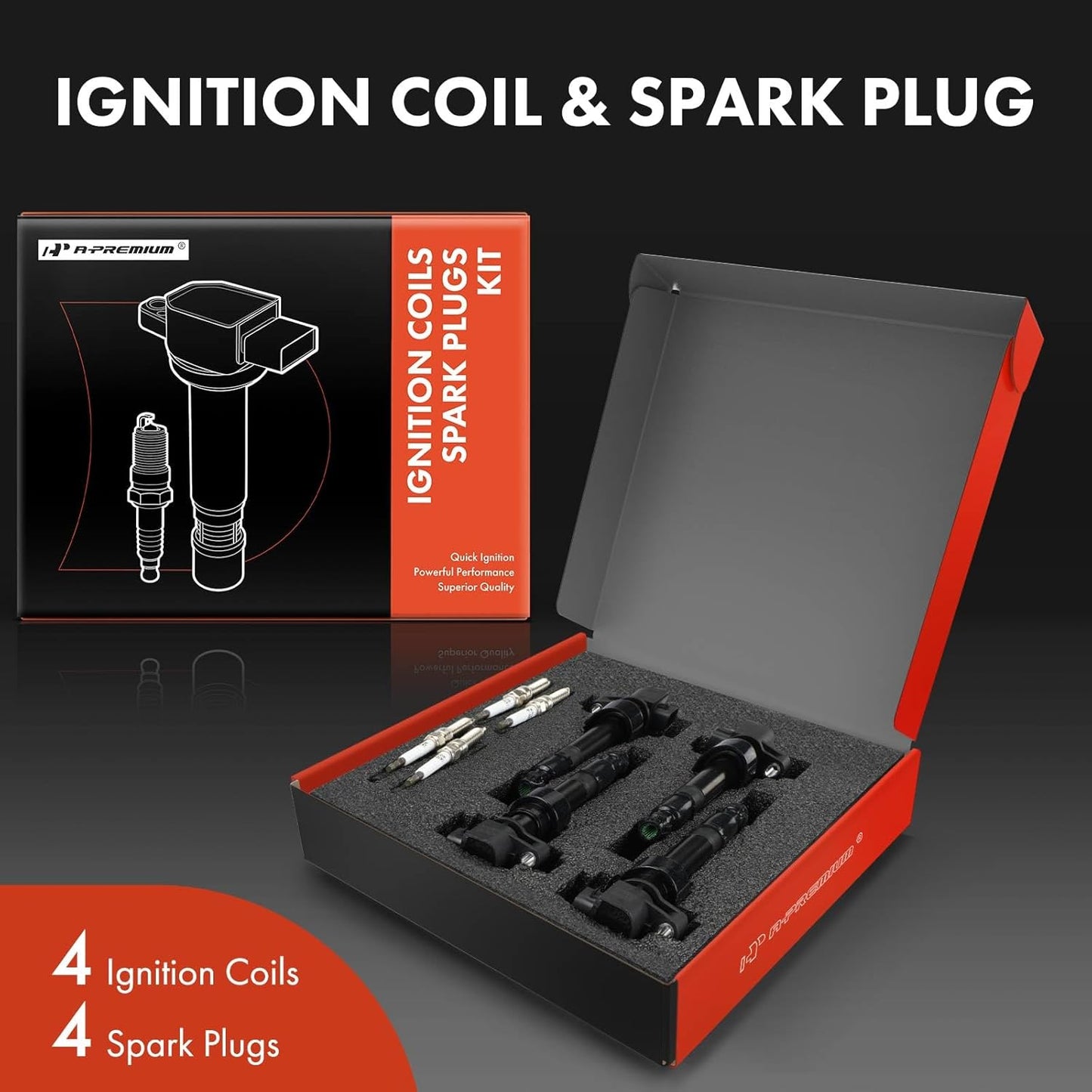 A-Premium Set of 8 Ignition Coil Pack and Iridium Spark Plugs Compatible with Kia Soul 2010-2011 1.6L, Replace# 273012B000