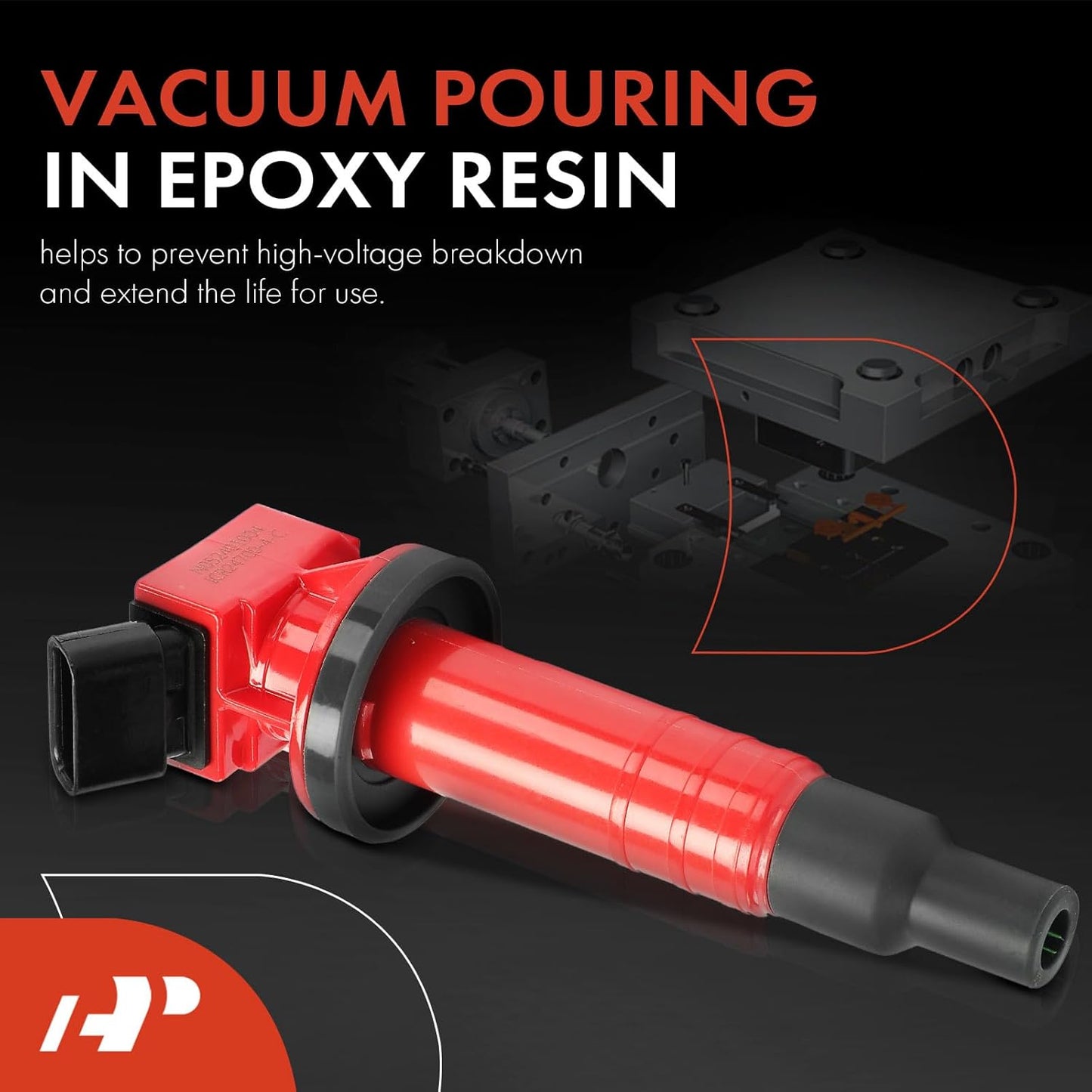 A-Premium (Red) Engine Ignition Coil Pack Compatible with Toyota Corolla 1999-2008, Matrix 2003-2008, Celica 2000-2005, MR2 Spyder 2000-2005 & Chevrolet Prizm 1999-2002 & Pontiac Vibe, 4-PC Set