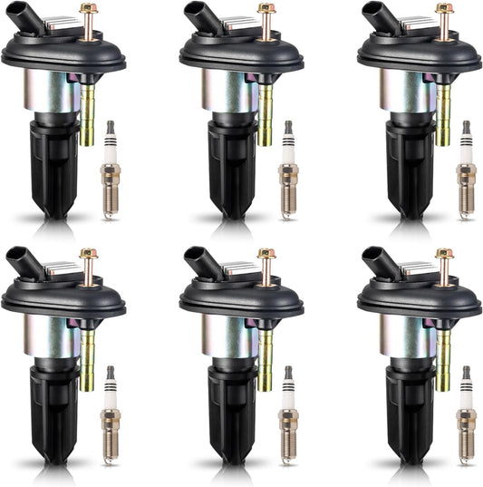 Set of 6 Ignition Coil Pack and Spark Plugs Iridium Compatible with 2002 2003 2004 2005 Chevy Trailblazer GMC Envoy Ascender Bravada Buick Rainier 9-7X 4.2L L6 Spark Plug Coils Replaces# UF303 41103