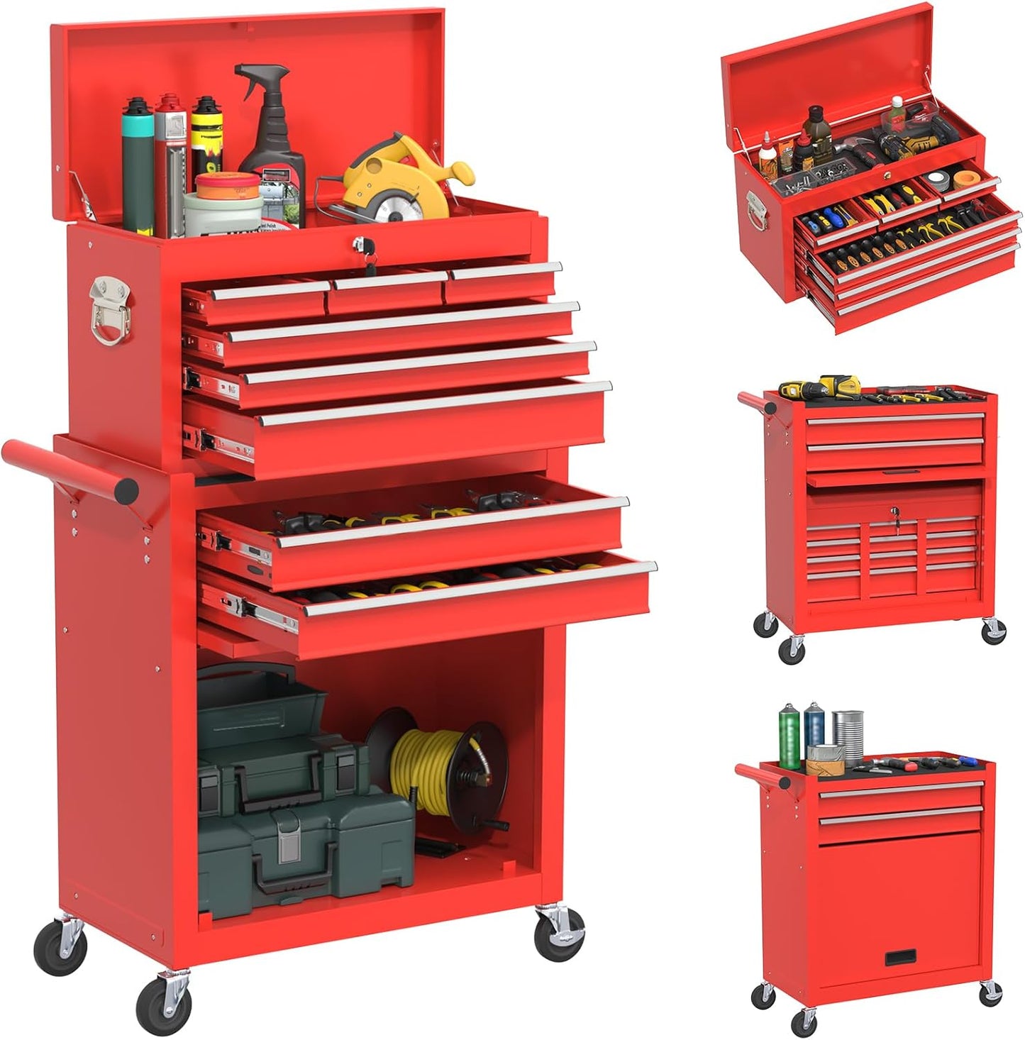 Rolling Tool Box with Wheels, 8-Drawer High Capacity Tool Chest with Wheels, Removable Storage Toolbox with Lock for Garage, Workshop