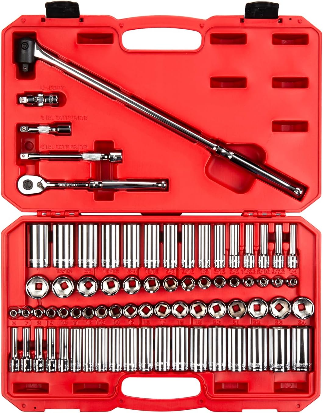TEKTON 3/8 Inch Drive 6-Point Socket and Ratchet Set, 46-Piece (5/16-3/4 in., 8-19 mm) | SKT15301