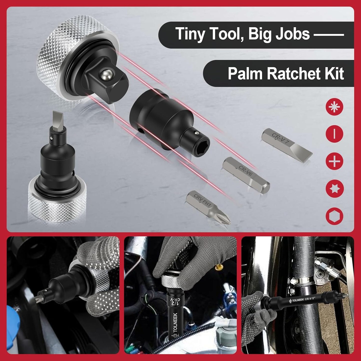 63-Piece 1/2" Drive Impact Socket Set, SAE (3/8 to 1 inch) and Metric (10-24mm) Socket Wrench Set with Extension Bars, Palm Ratchet Kit, CR-V Steel for Auto/Industrial Repairs