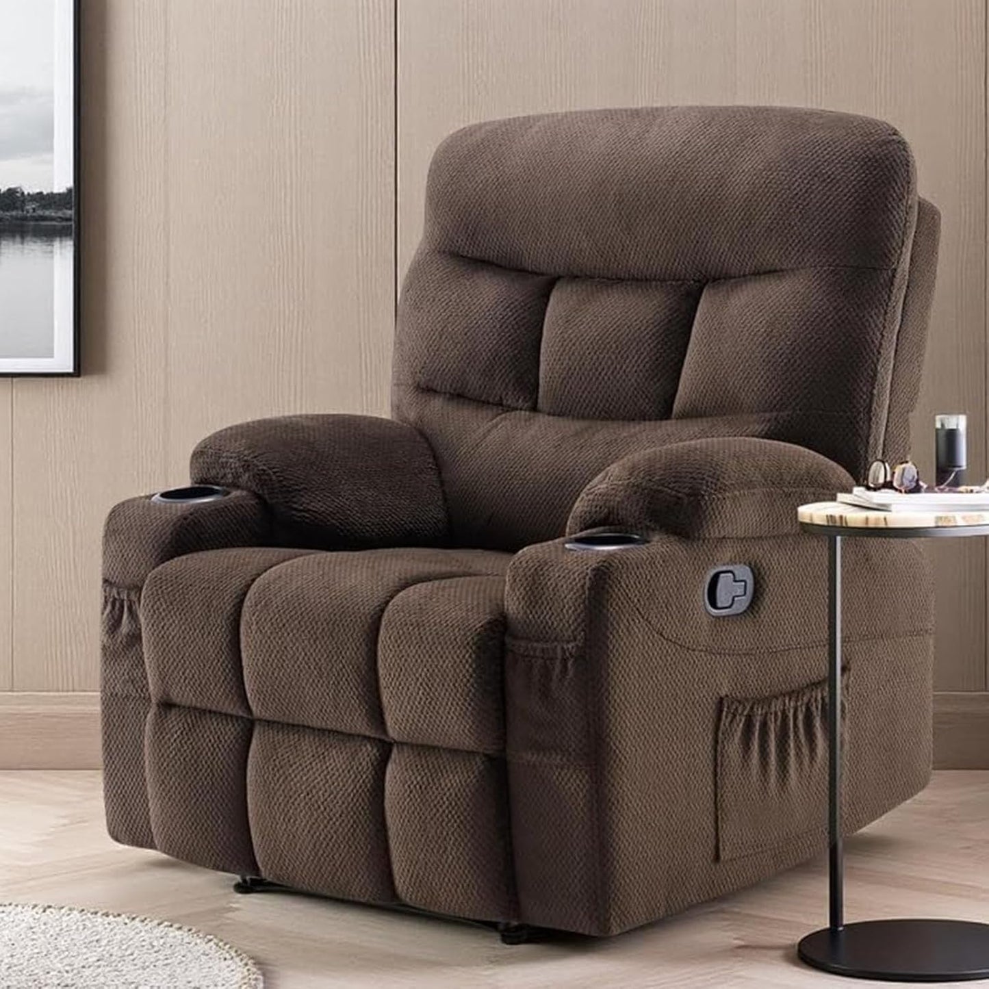 Swivel Rocker Recliner with 360 Degree Swivel, Small Recliners with 30 Degree, 90-150 Degree Angle, Faux Leather Lift Chair for Home Theater Seating, Adults, Living Room, Bedroom, Black
