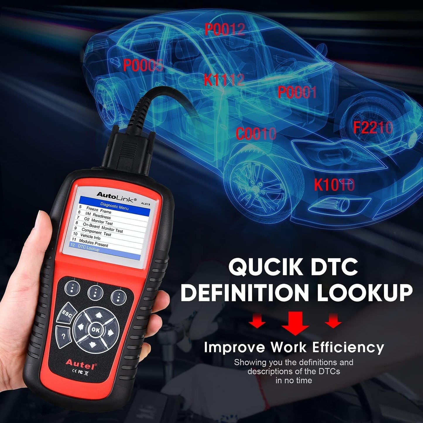 Autel AutoLink AL619 OBD2 Scanner | 2025 ABS/SRS/CAN Diagnostic Tool | Read/Erase Codes, Check Engine Light, OBDII Live Data & DTC Library | Upgrade for AL519, ML519, ML619 (Vehicle-Specific)