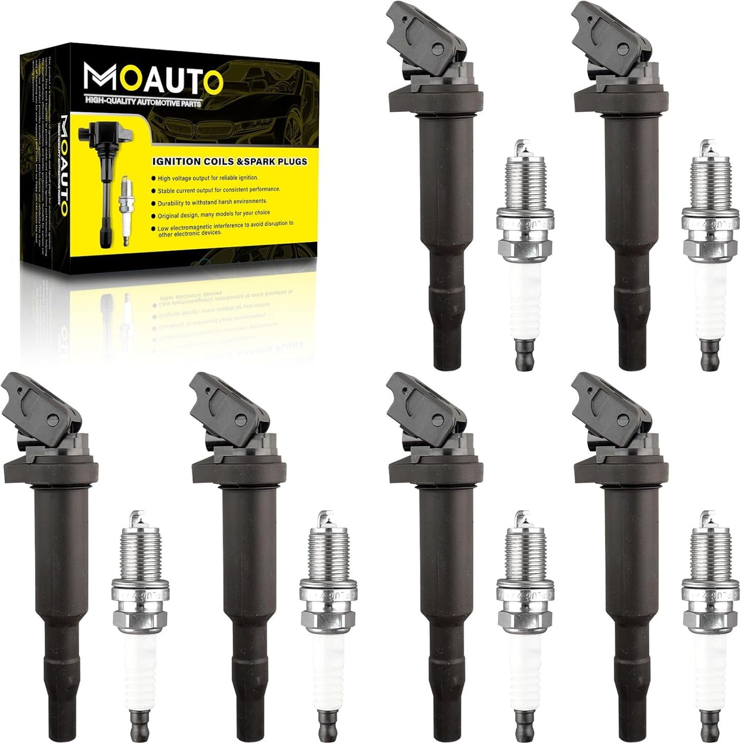 Set of 6 Ignition Coils Pack UF750 12138643360 & 6 PCS Iridium Spark Plugs Compatible with BMW 340i GT 540i X3 740i 640i xDrive M240i X4 Mini Cooper Clubman - 1.5L 3.0L L3 L6