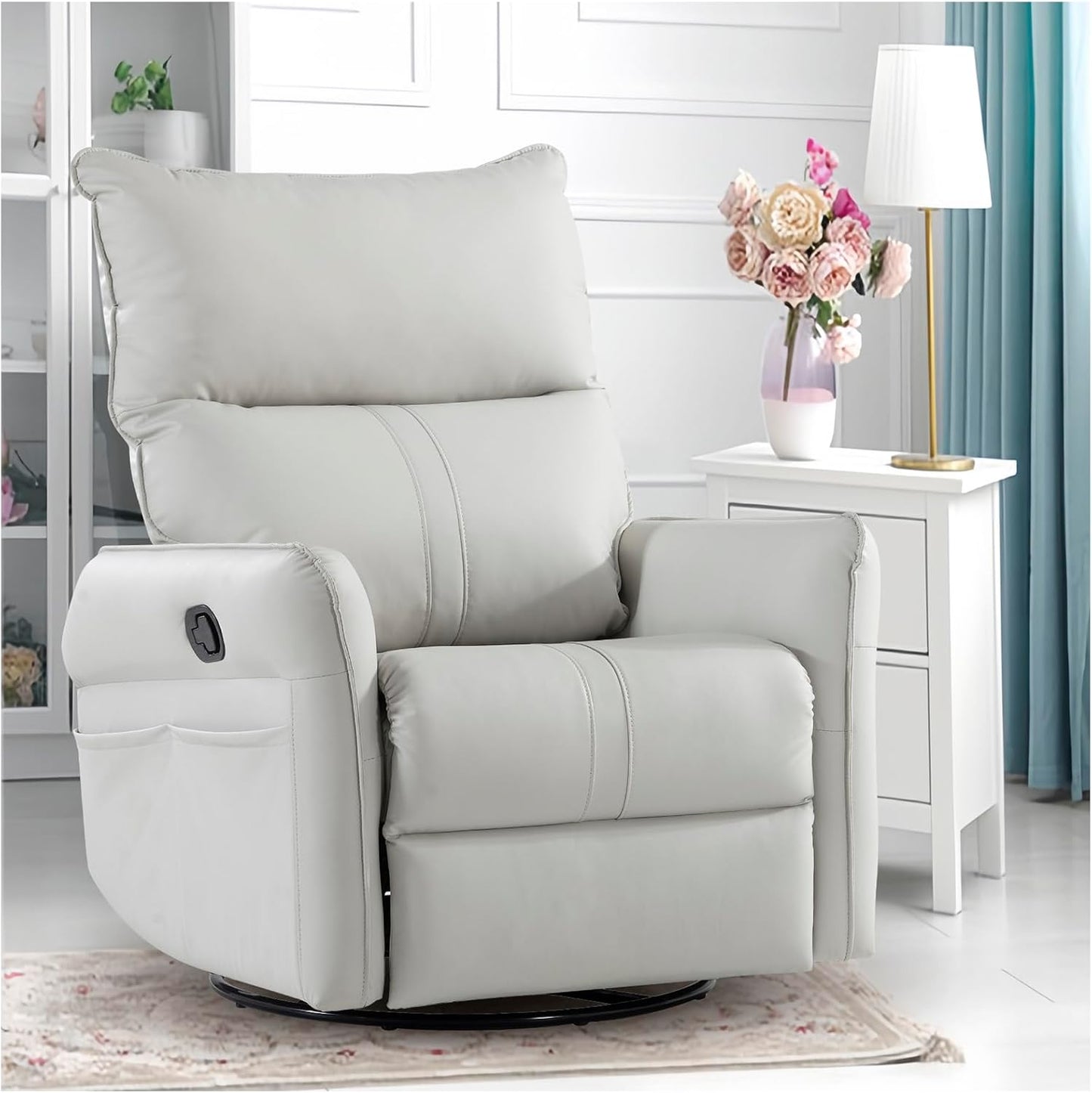 Swivel Rocker Recliner Chair, Modern Faux Leather Manual Recliner, Glider Recliner, 360 Swivel, 30 Rocking, Relaxing, Living Room, Bedroom