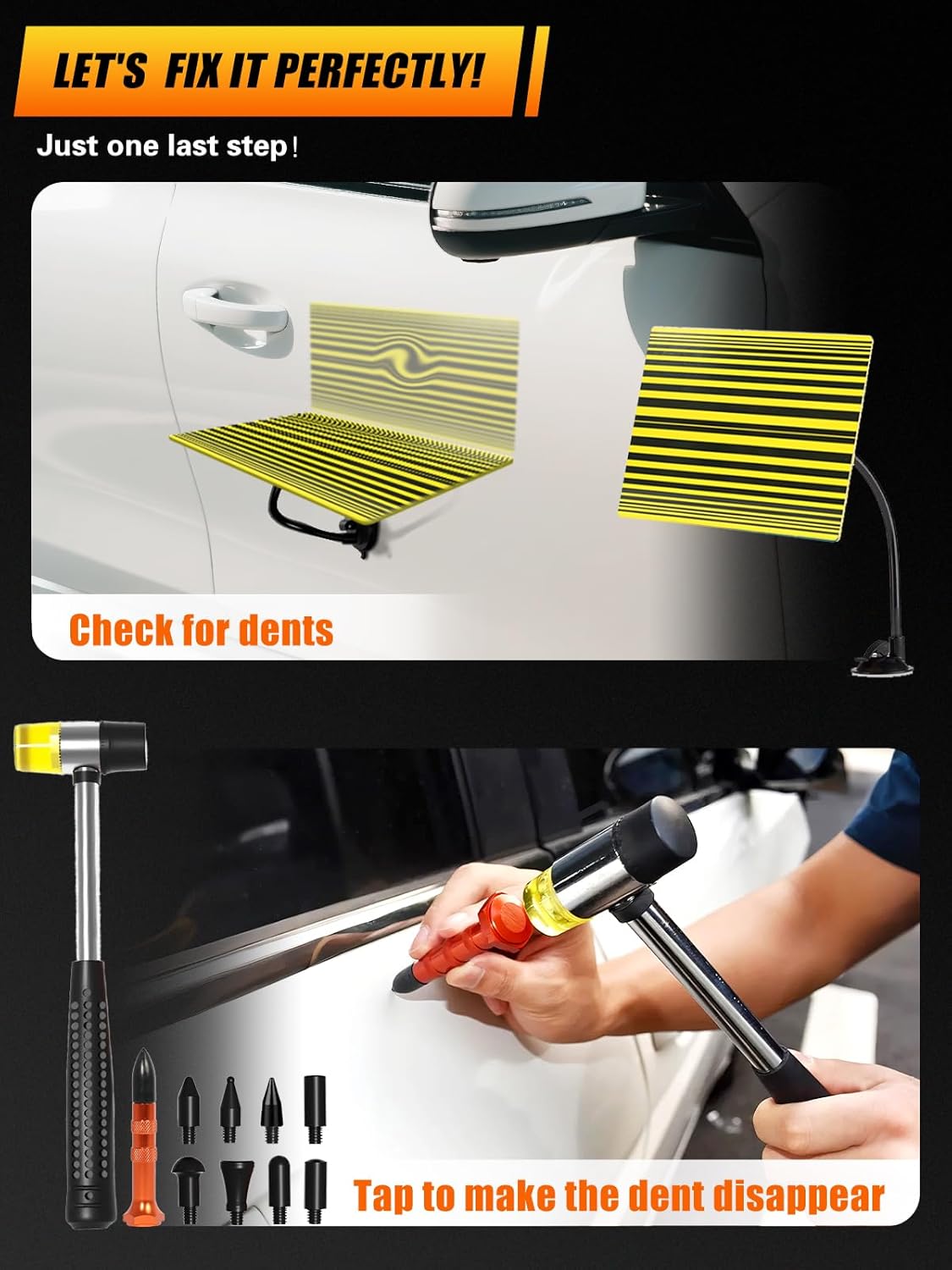 150 Pcs Paintless Dent Repair Kit, Car Dent Puller Kit, Removal Tools with Reflector Board – Dent Puller for Car Body, Big & Small Dents, Door Dings, Creases, Hail Damage