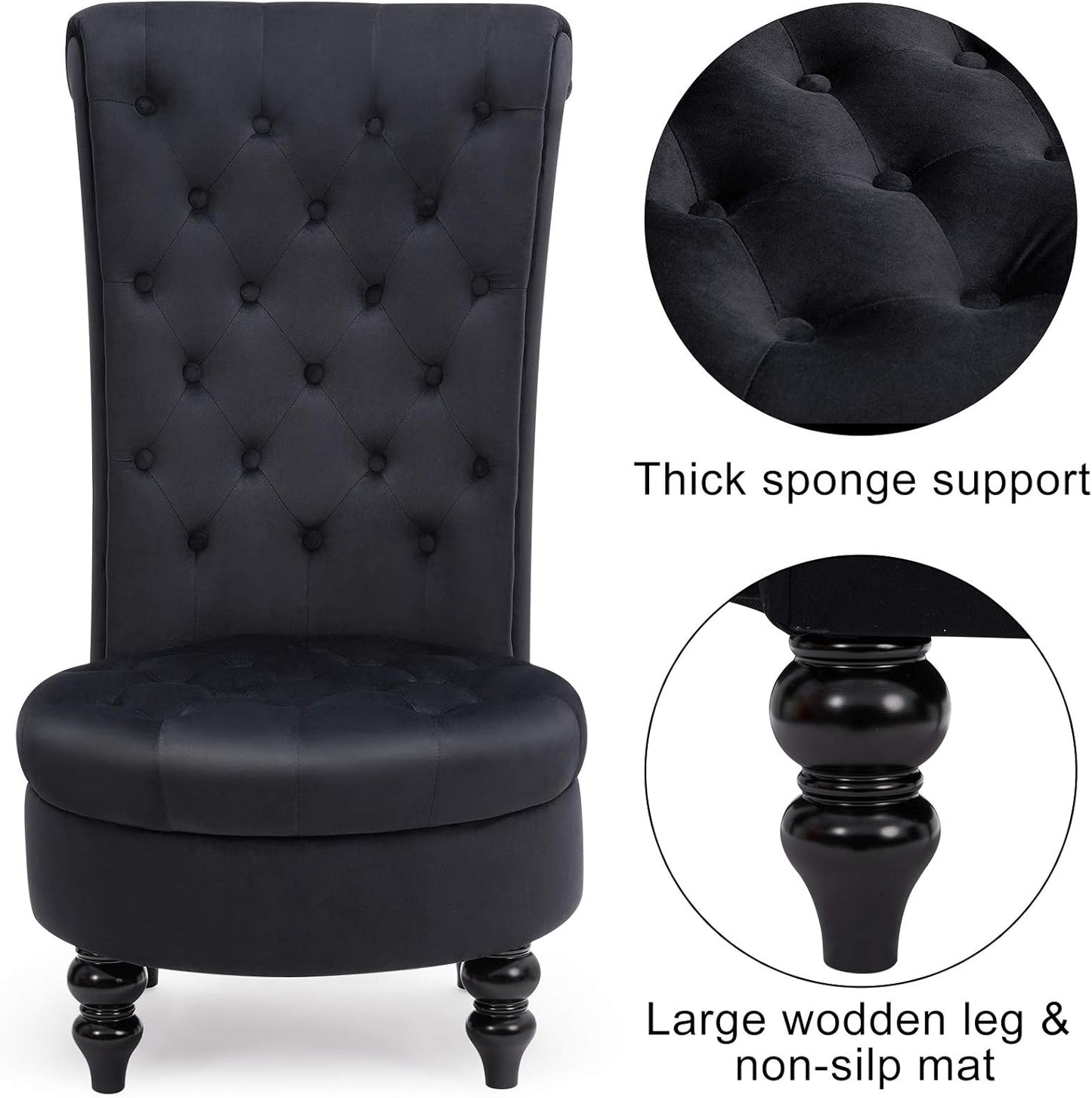 AVAWING Throne Royal Chair Set of 2 for Living Room, Button-Tufted Accent Armless High Back Chair with 24.6 Inch Larger Seat, Thick Padding and Rubberwood Legs, Mysterious Black