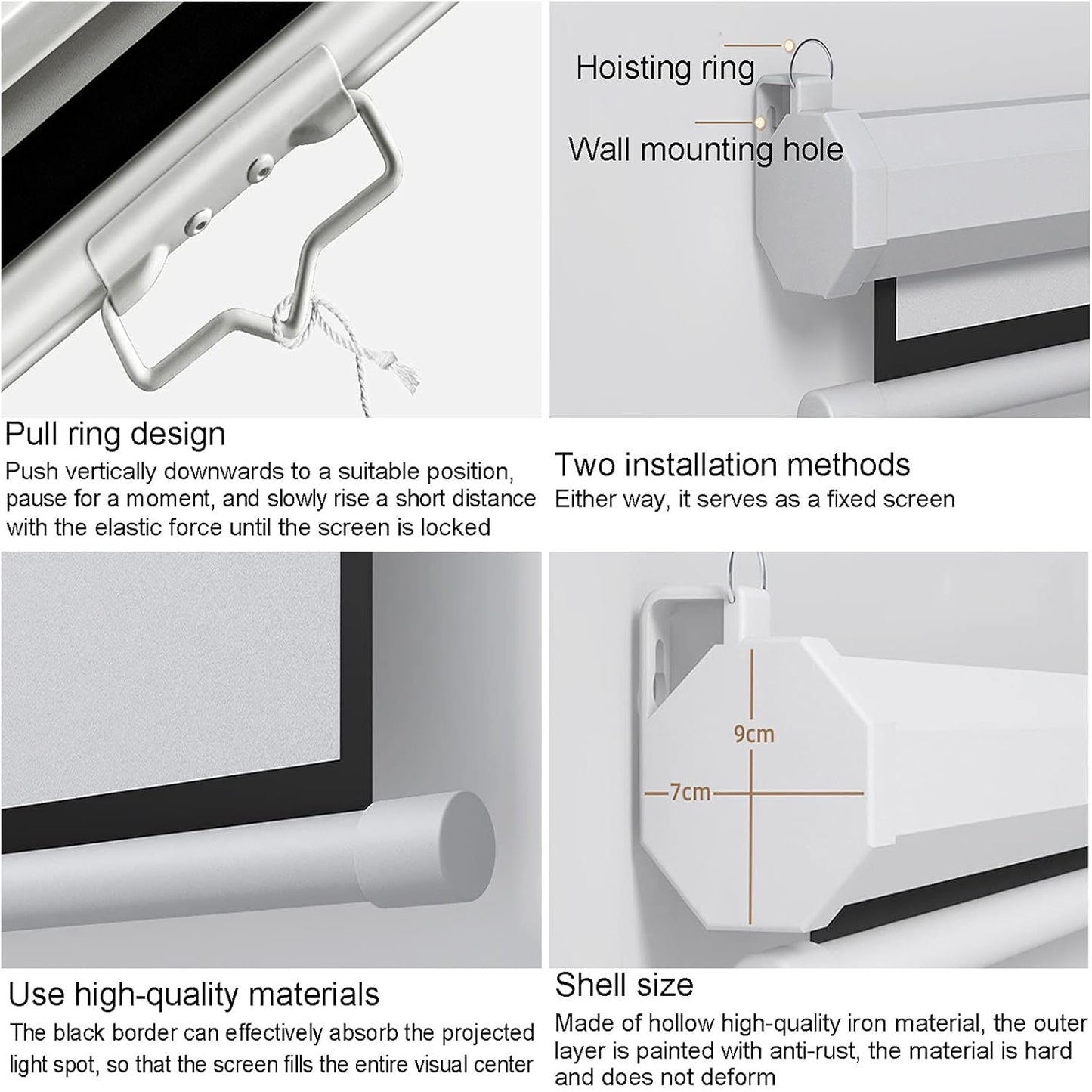 4:3/16:9 HD Manual Pull-Down Retractable Projection Screen with Auto-Locking, Wall-Mounted Projector Screen Portable Projection Screen for Home Theater (60inch 16:9